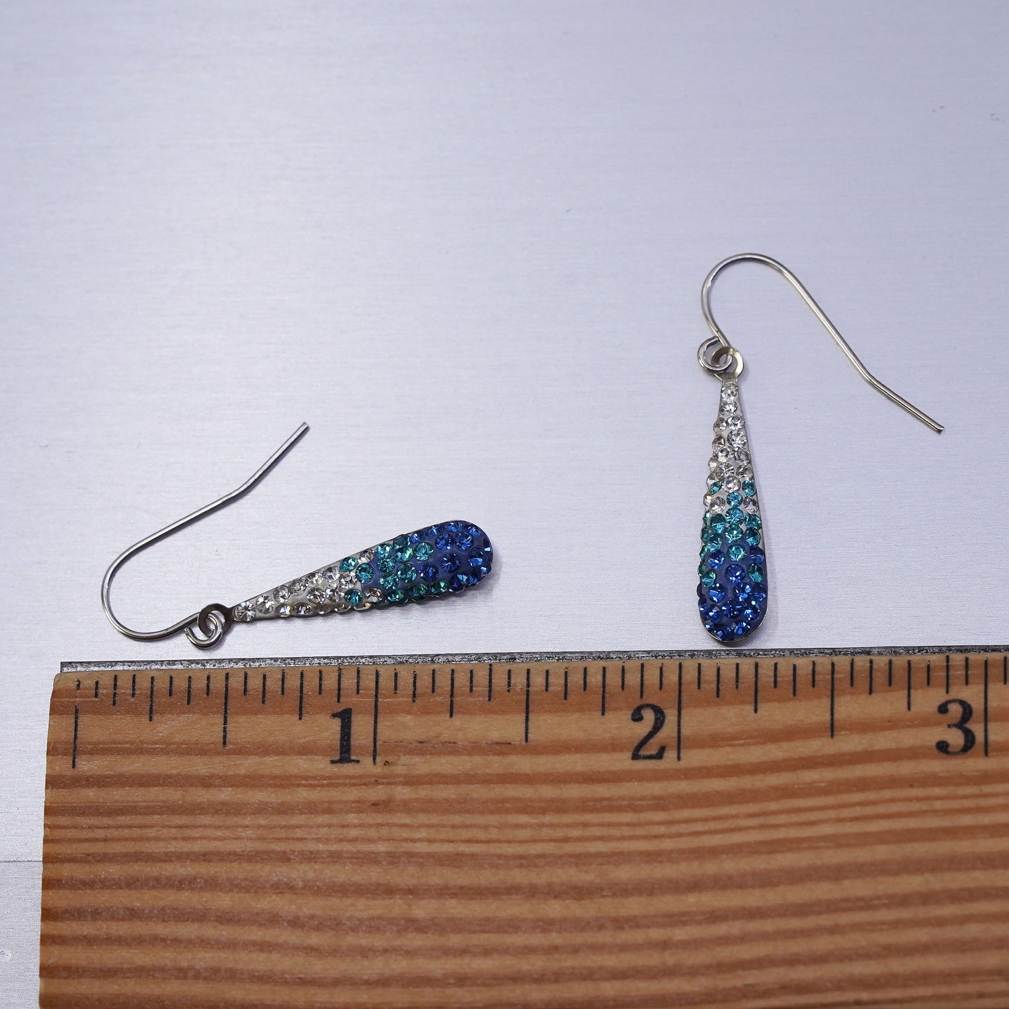 Vintage Sterling 925 silver handmade teardrop earrings with crystal