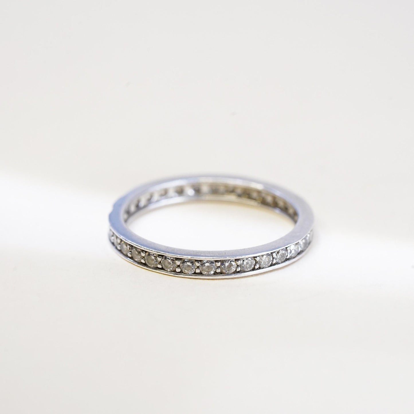 Size 7.25, vintage sterling 925 silver ring cluster CZ, stackable wedding band