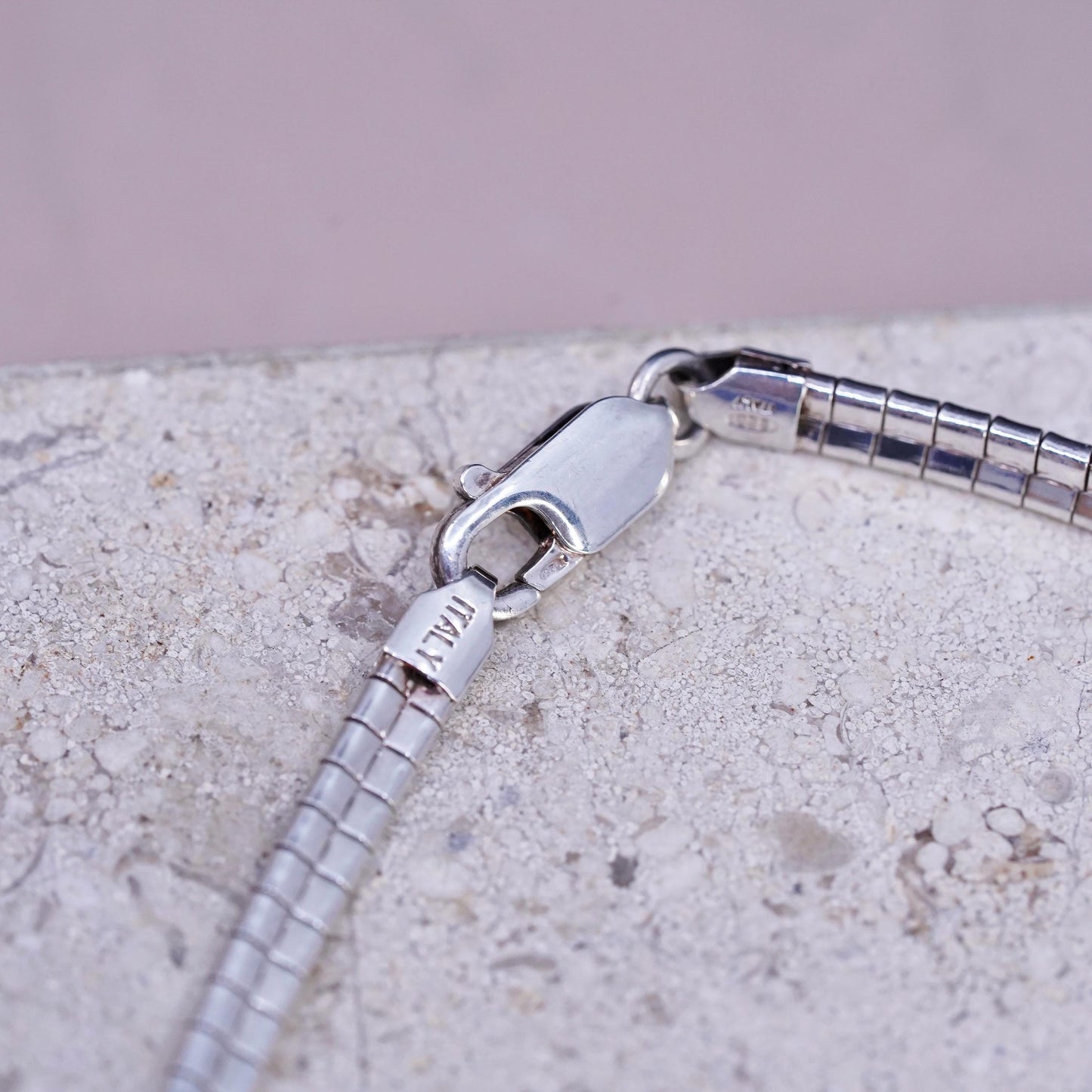 17", vintage Italian Sterling silver necklace, 925 herringbone Cleopatra chain