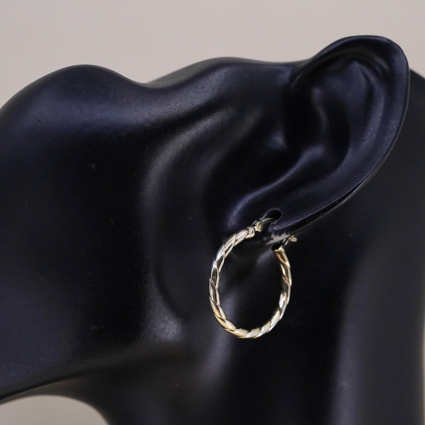 1", vintage vermeil gold over sterling silver loop earrings, 925 textured hoops