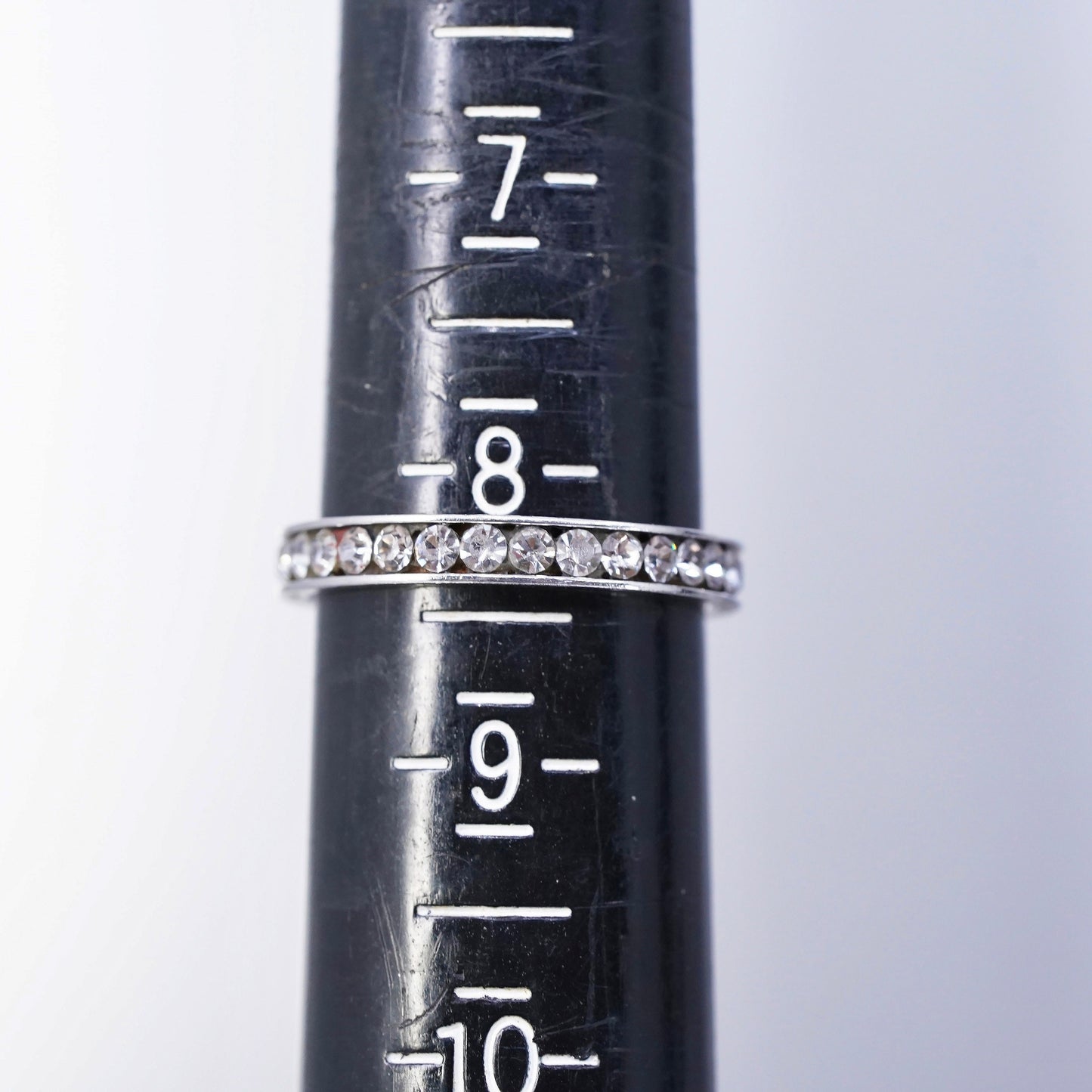 Size 8.25, vintage southwestern Sterling 925 silver wedding ring, Cz band