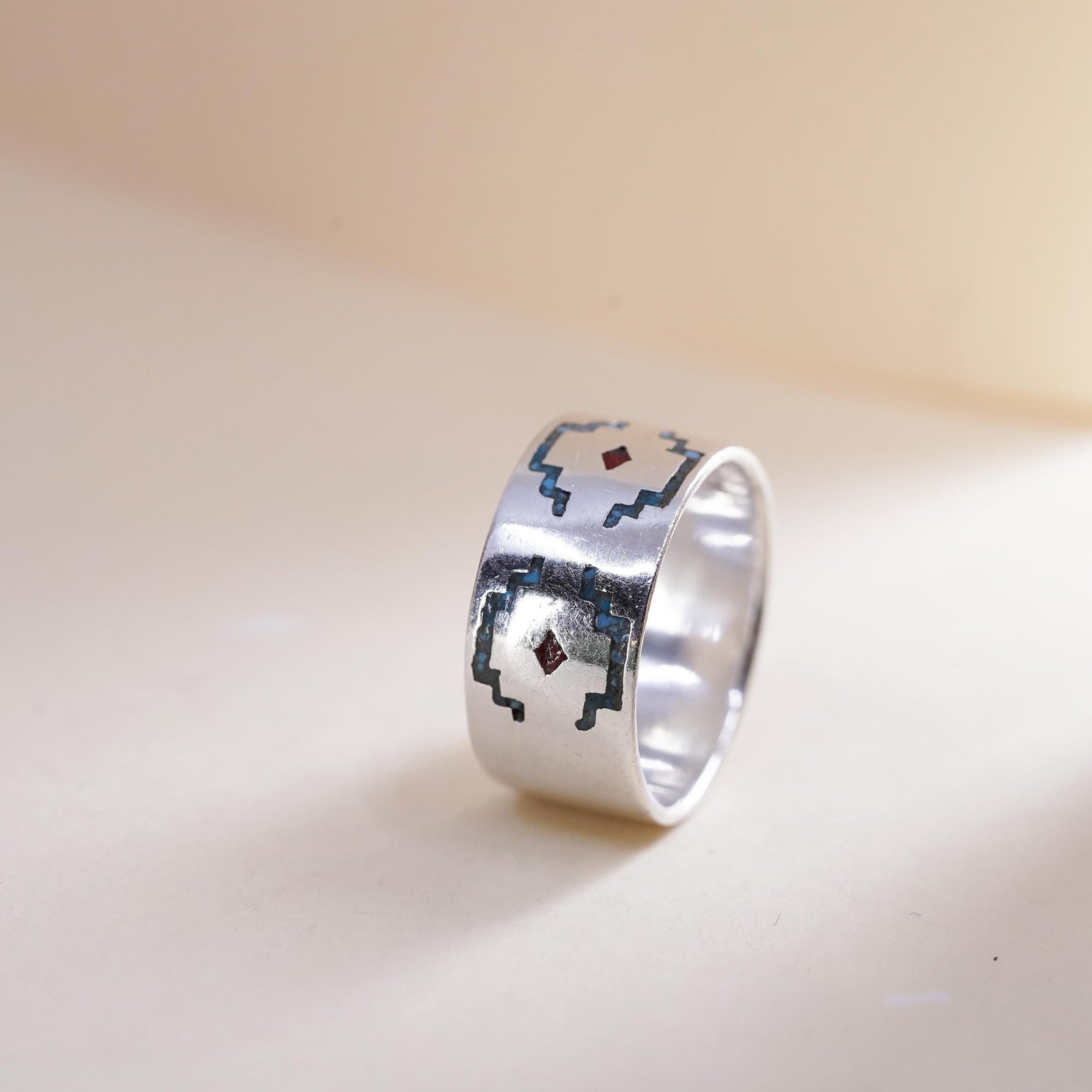 sz 6.75, Native American sterling silver ring, 925 band turquoise, Southwestern