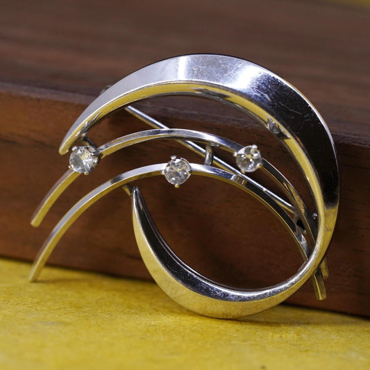 Vintage 1920s Art Deco handmade 835 silver flower brooch with rhinestones