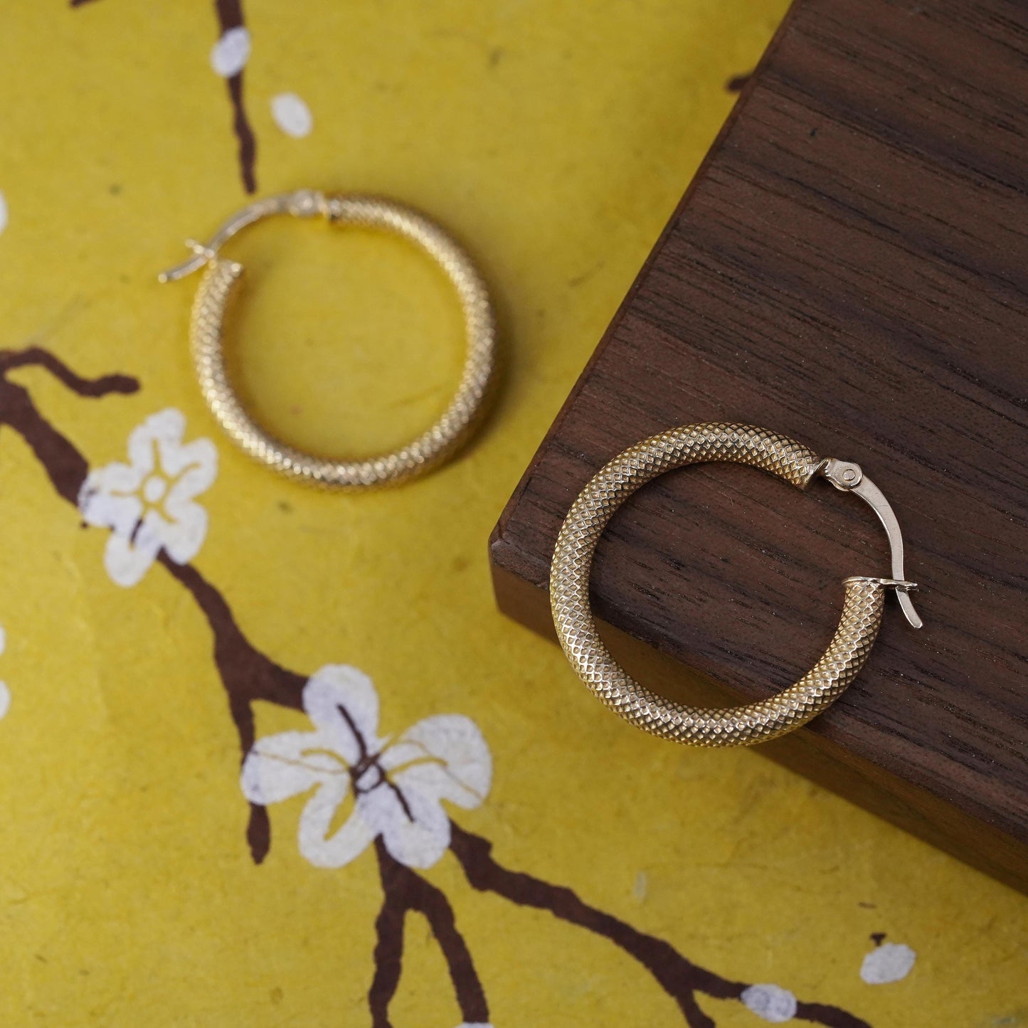 0.75”, Vintage Italian vermeil gold over Sterling silver earrings, 925 hoops