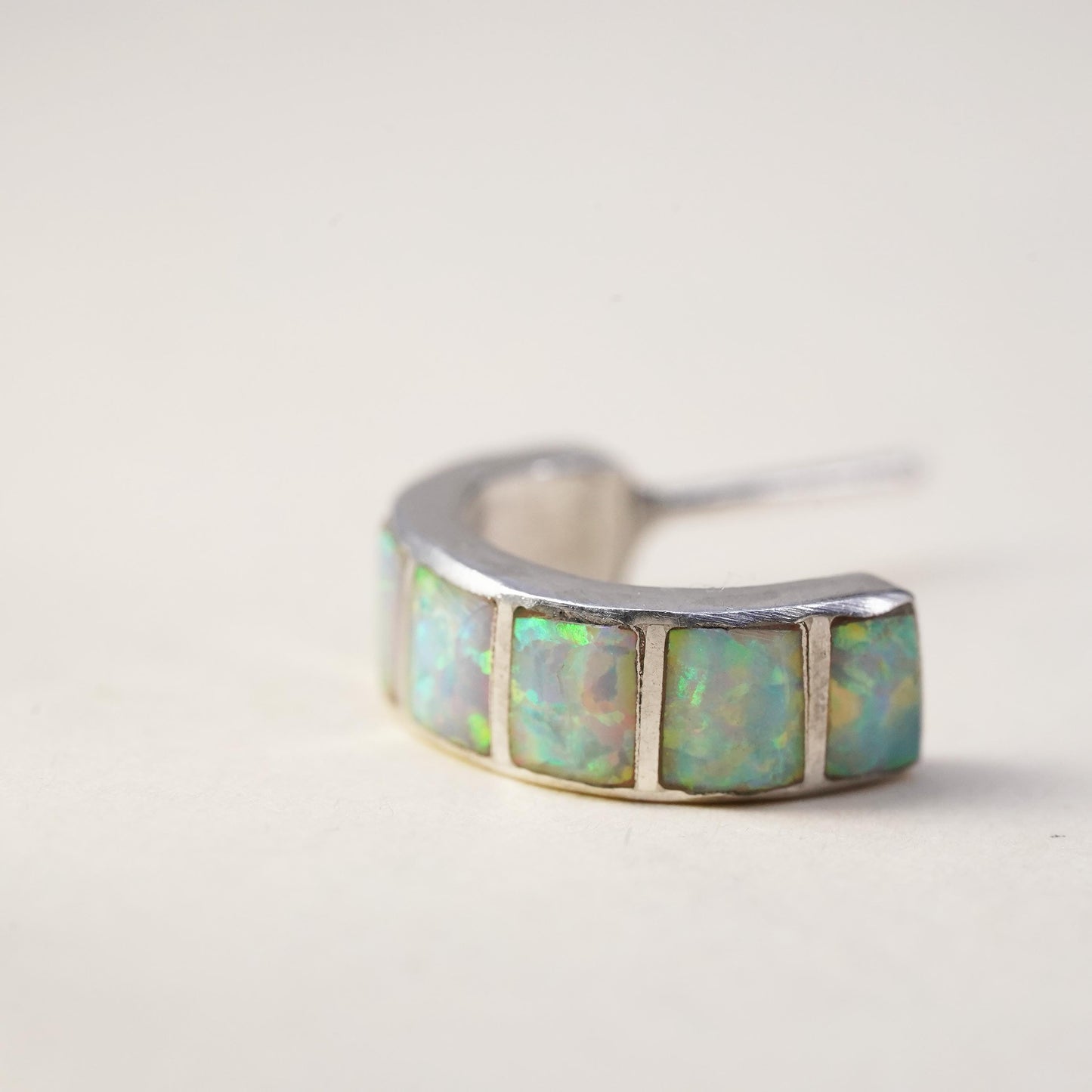 southwestern single earring. Sterling 925 silver huggie stud with opal inlay