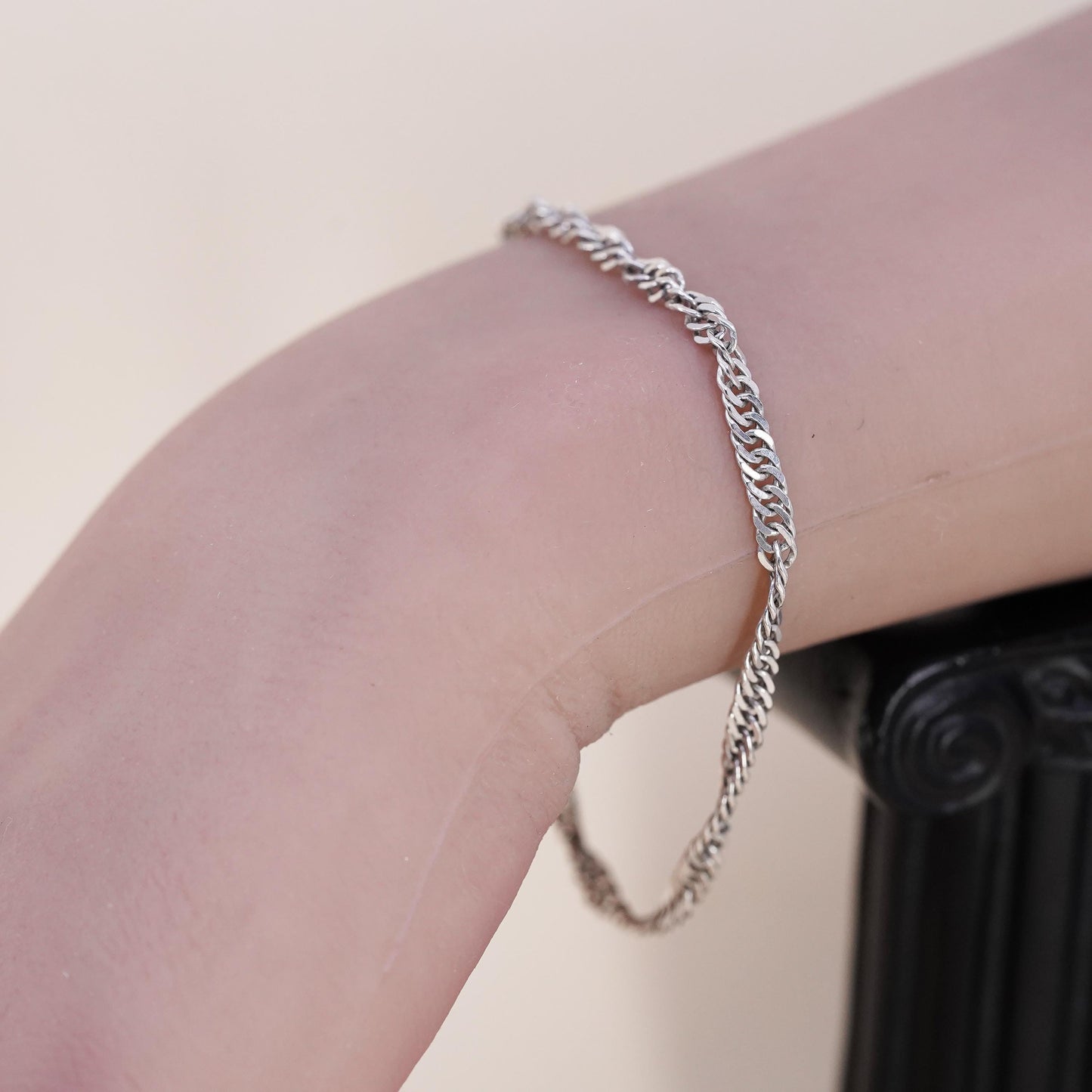 7", 3mm, Vintage IBB Italian sterling silver bracelet, twisted curb bracelet