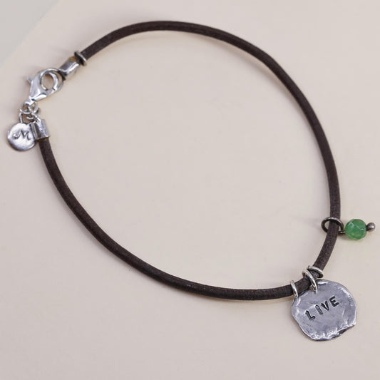 7”, VTG Ralph Lauren Sterling silver 925 bracelet leather core live tag charm
