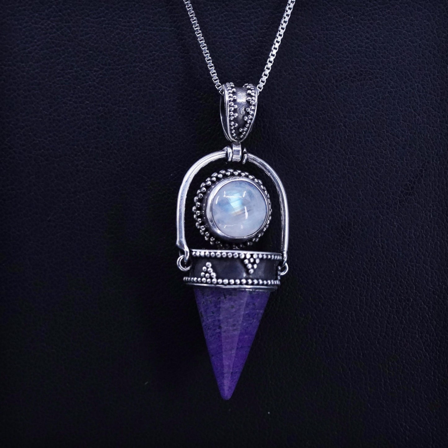 18”, sterling 925 silver necklace healing crystal pendant moonstone charoite