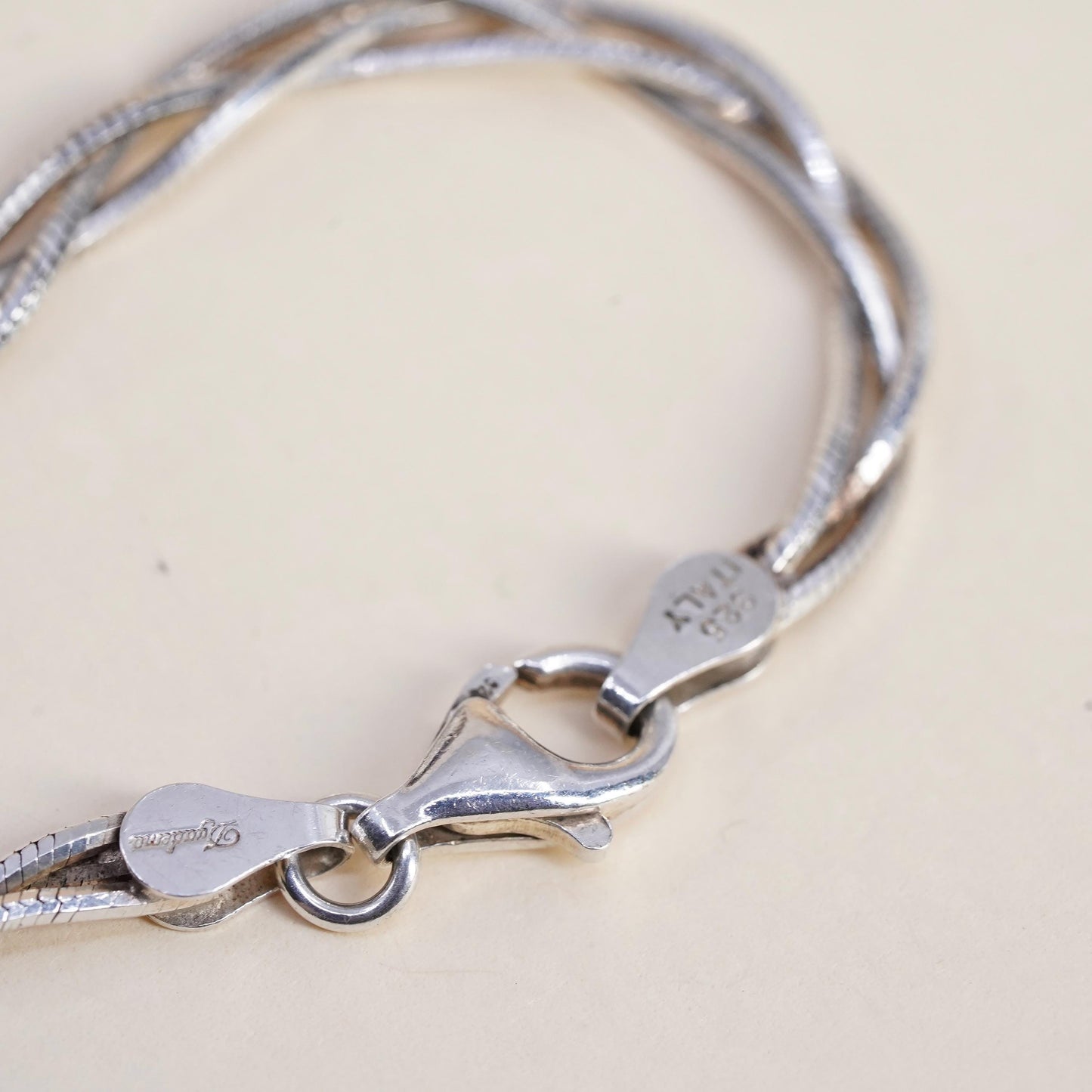 7”, Dyadema Italian multi strands sterling silver bracelet, 925 woven snake