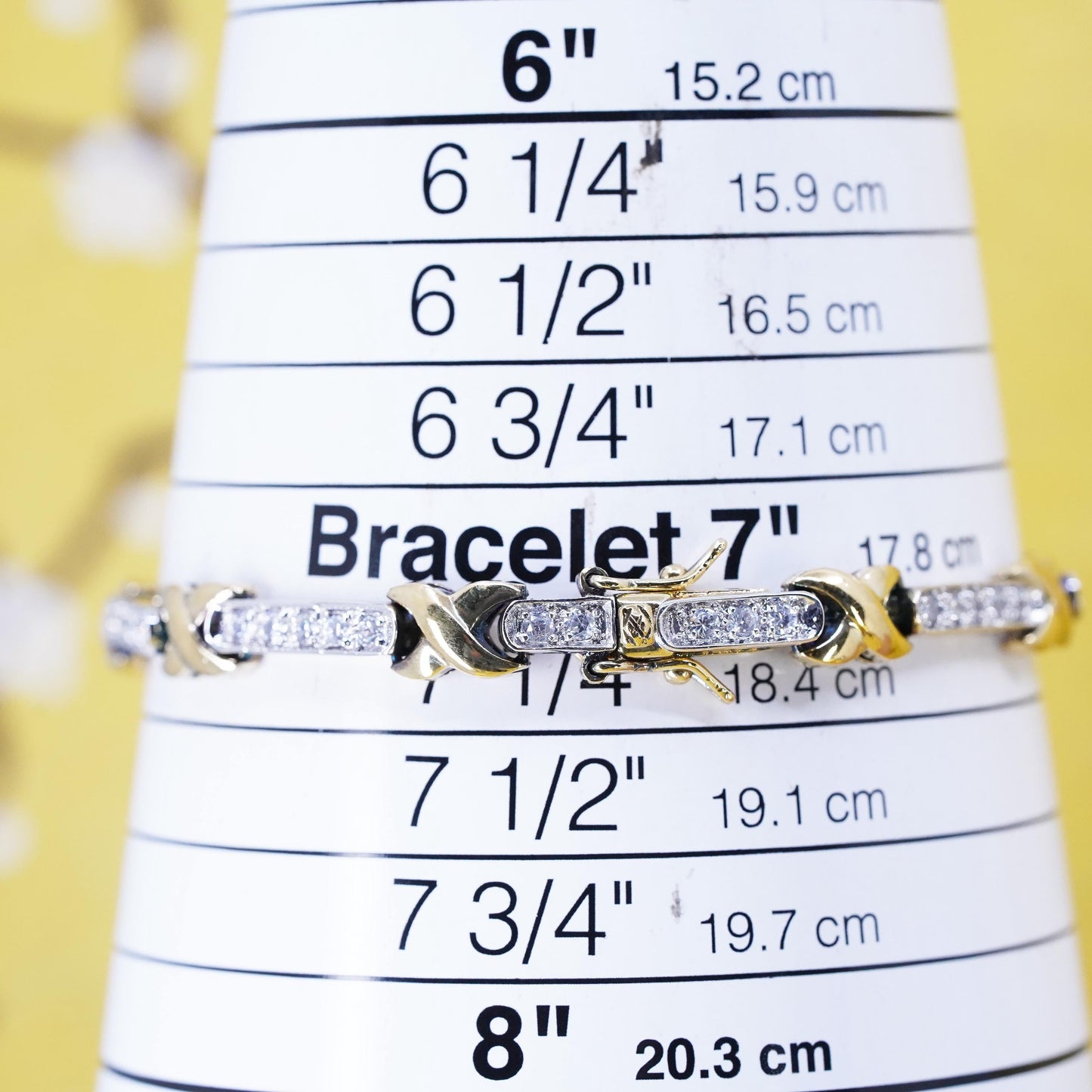 7.25”, vermeil gold over Sterling 925 silver tennis bracelet with cluster cz