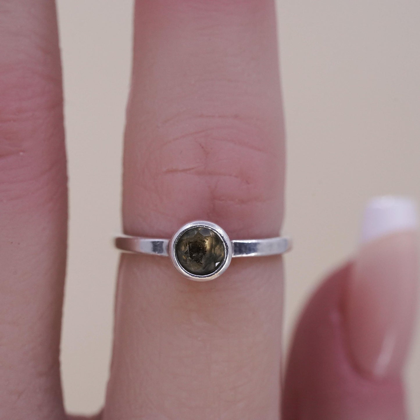 Size 5, vintage Sterling 925 silver ring, engagement stackable ring citrine