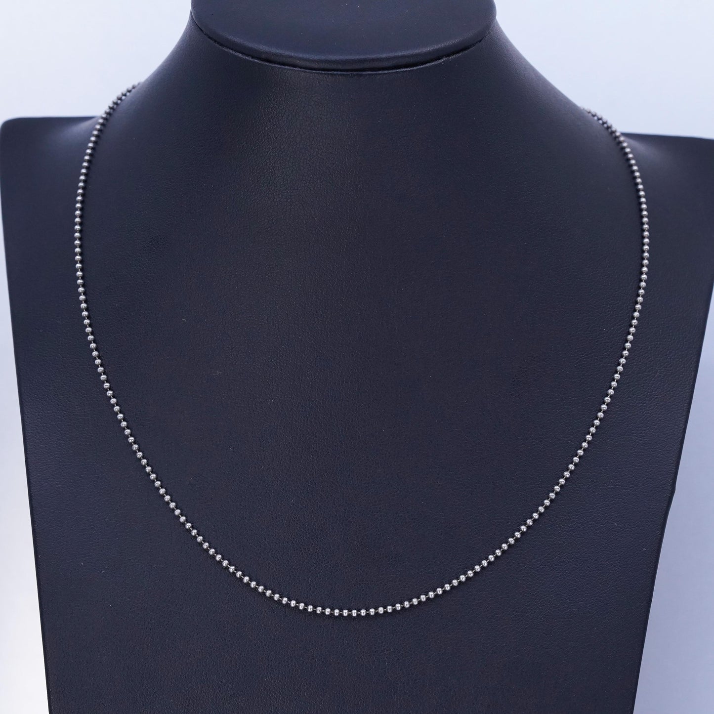 18” 1mm, vintage Italy Sterling 925 silver bead chain necklace