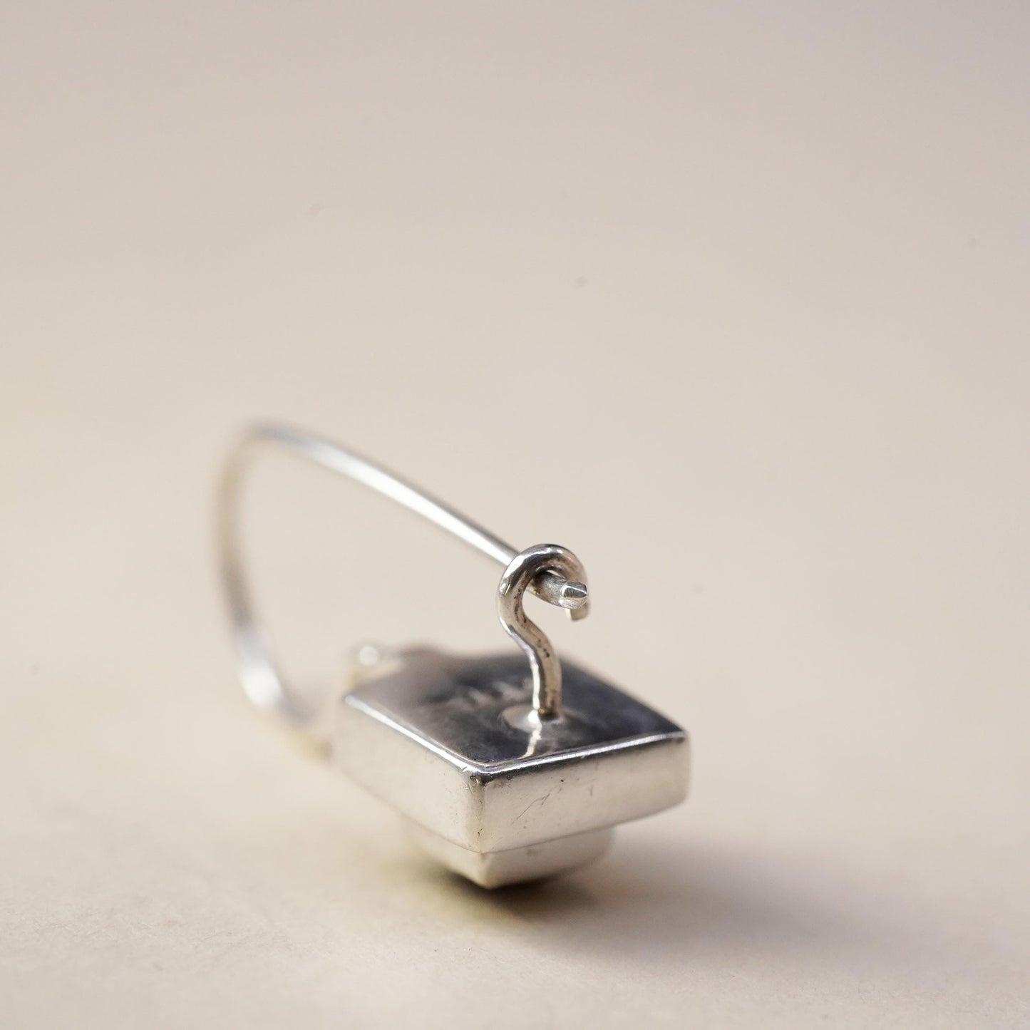 Vintage sterling silver 925 handmade single earring with square amethyst