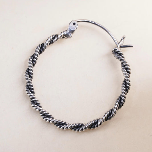 1.25", VTG Italian sterling silver loop single earring, twisted textured hoop
