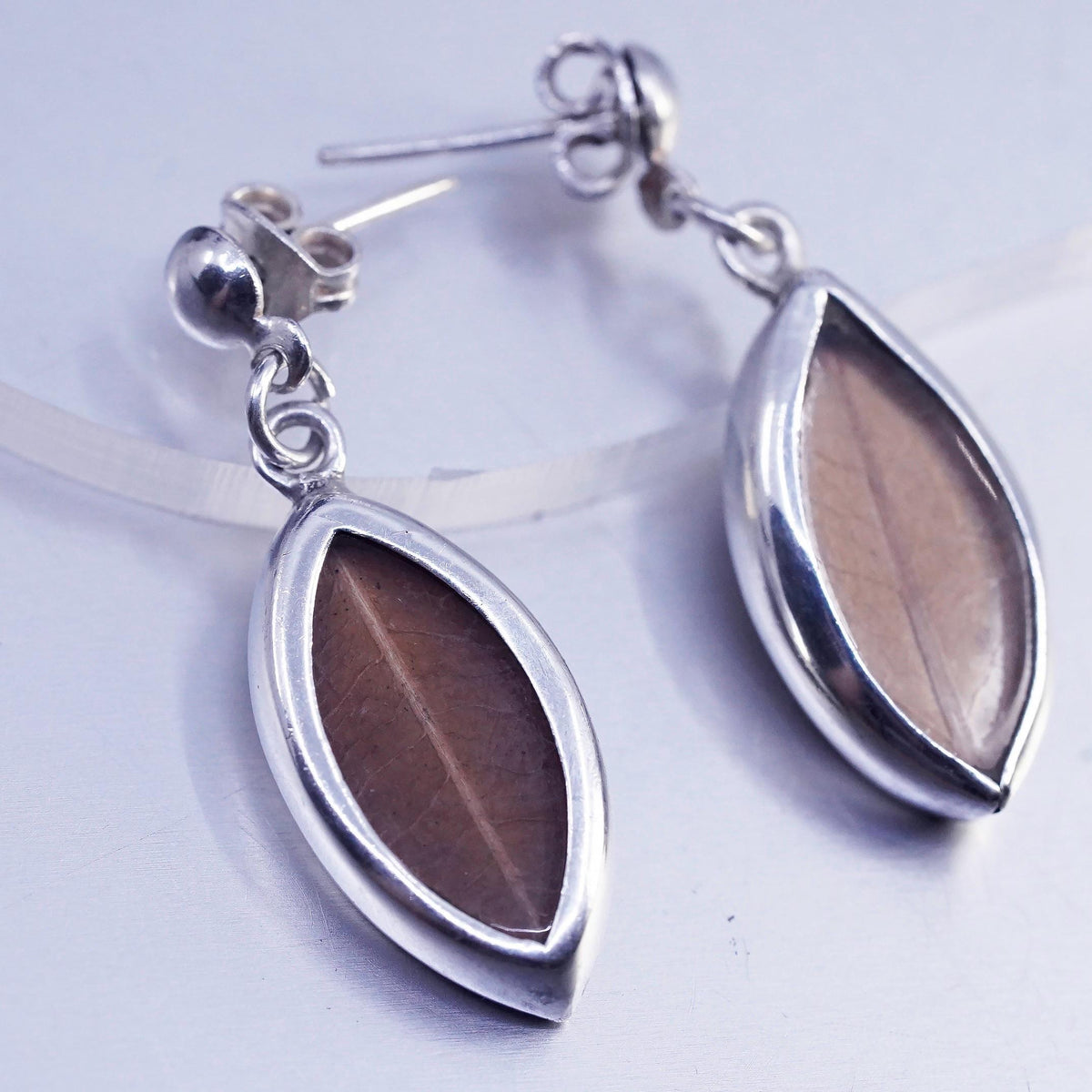 Vintage Sterling 925 silver handmade yellow leaf resin earrings