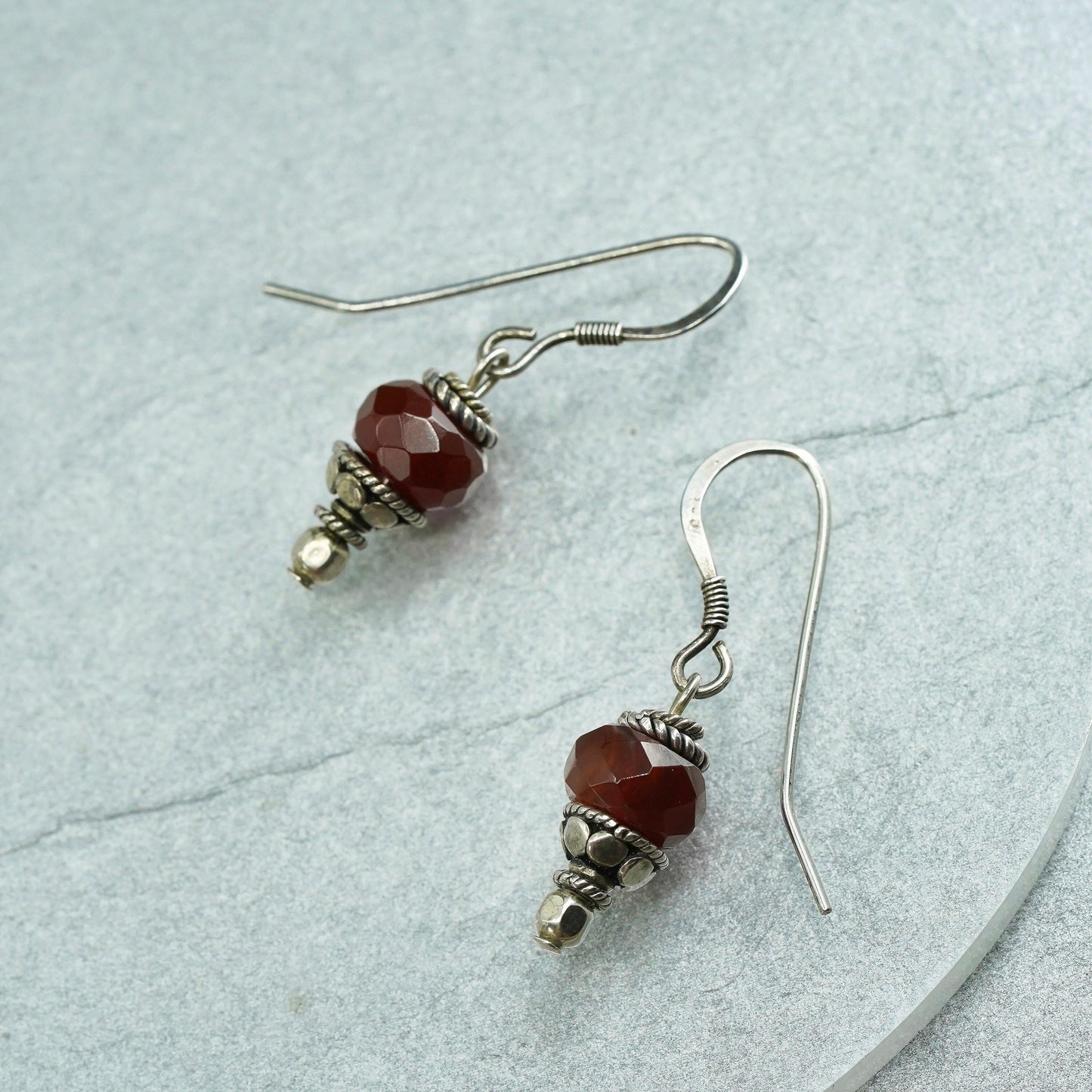 Vintage Sterling 925 silver handmade earrings with carnelian beads