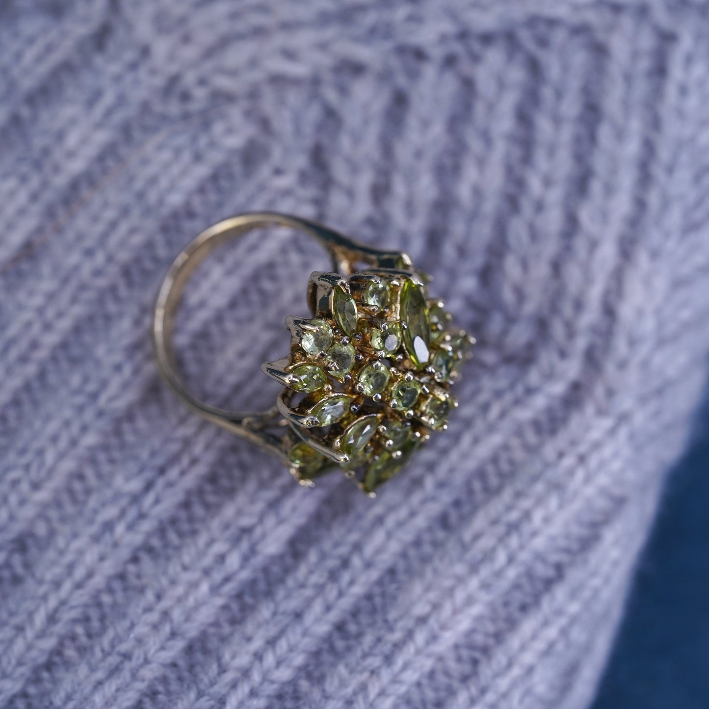 Size 7.25, vermeil gold over Sterling silver ring, 925 band w/ cluster peridot