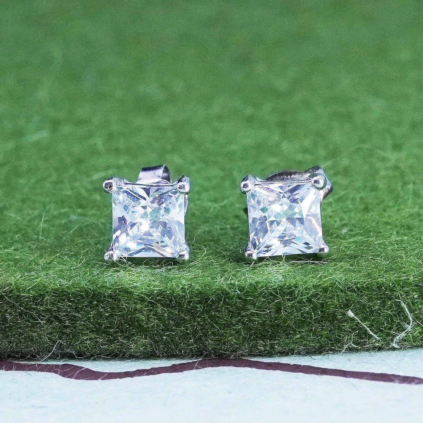 5mm, Vintage sterling 925 silver square cz studs, earrings