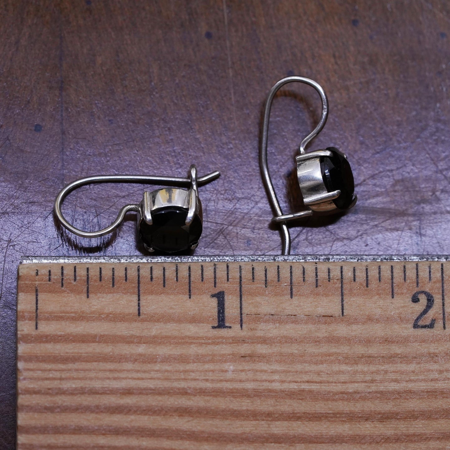 Vintage Sterling 925 silver handmade earrings with obsidian dangles