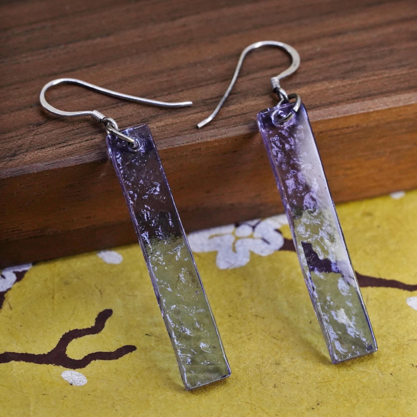 Vintage sterling 925 silver handmade earrings with purple glass dangles
