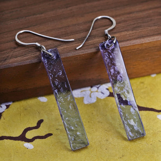 Vintage sterling 925 silver handmade earrings with purple glass dangles
