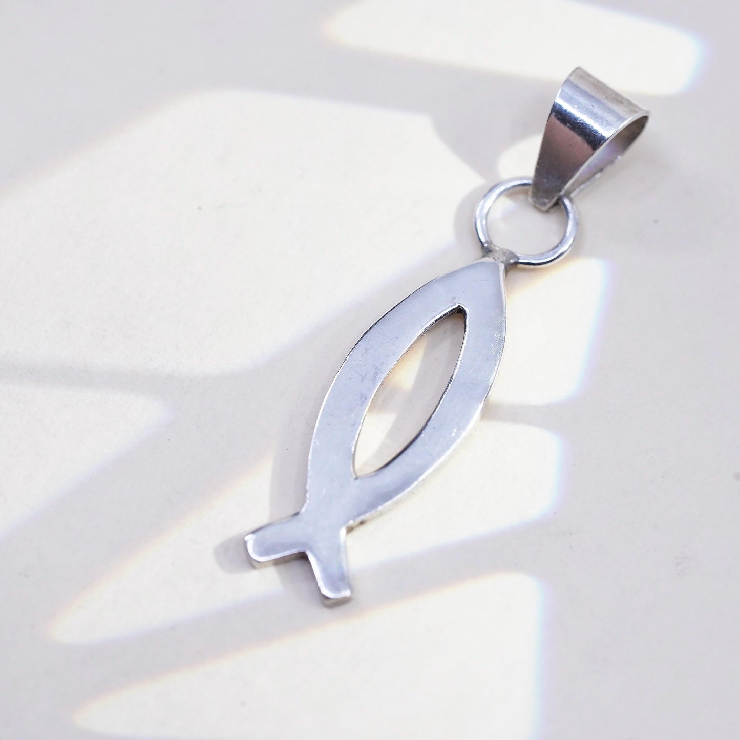 Vintage 925 Sterling Silver Ichthys Fish Pendant, Christian Jesus Symbol Charm