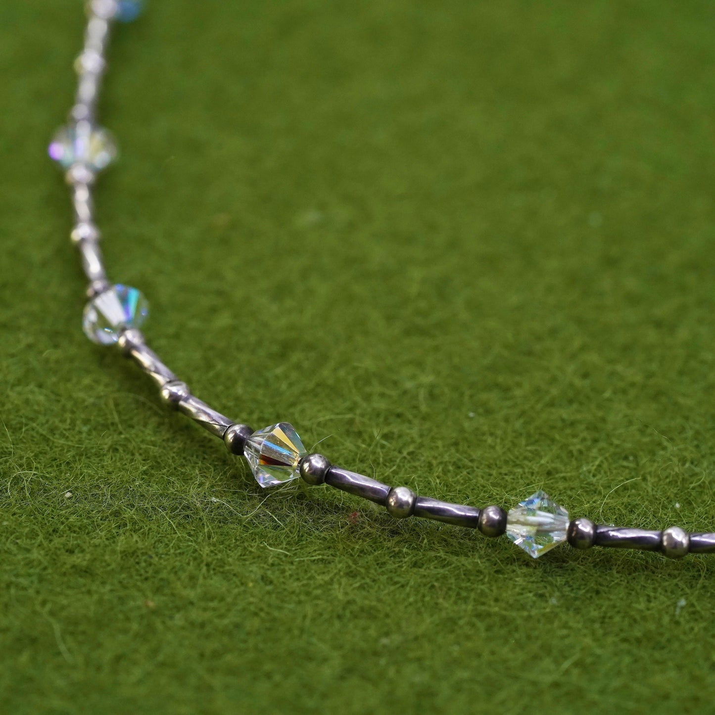 9", Vintage Handmade sterling silver anklet, 925 bar chain with crystal beads