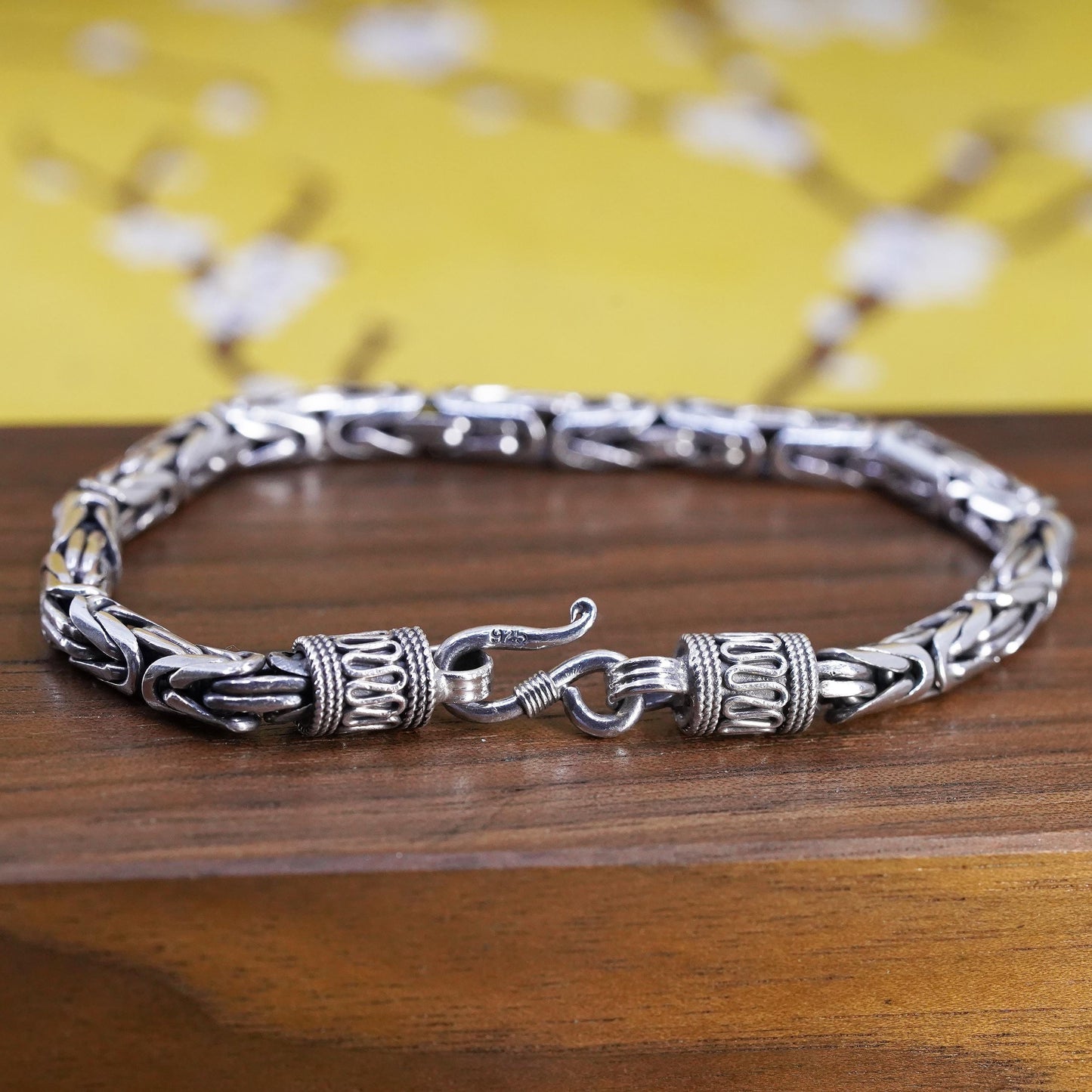 7.25”, vintage bold Sterling silver bracelet, 925 Byzantine, birdcage chain