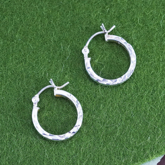 0.5”, Vintage sterling silver loop earrings textured minimalist primitive hoops