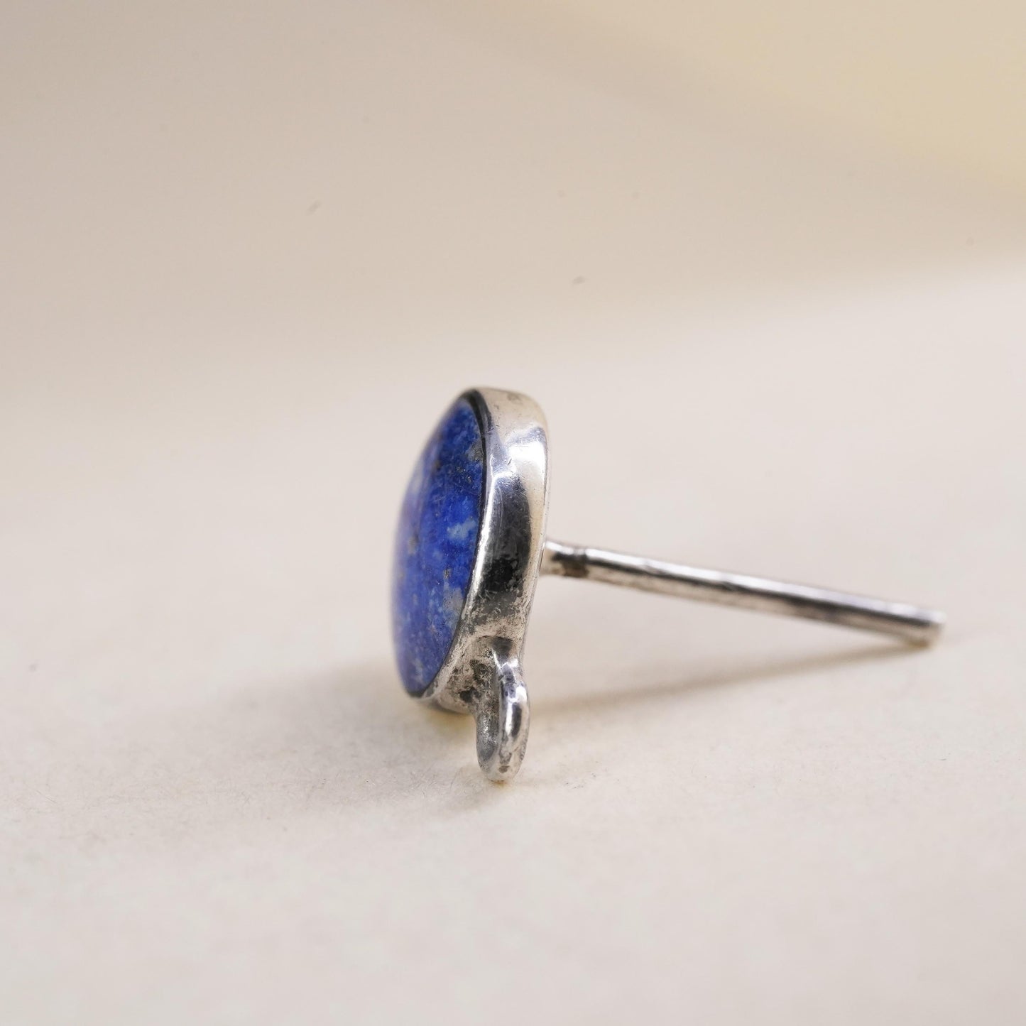 Native American Navajo single earring. Sterling 925 silver oval stud lapis