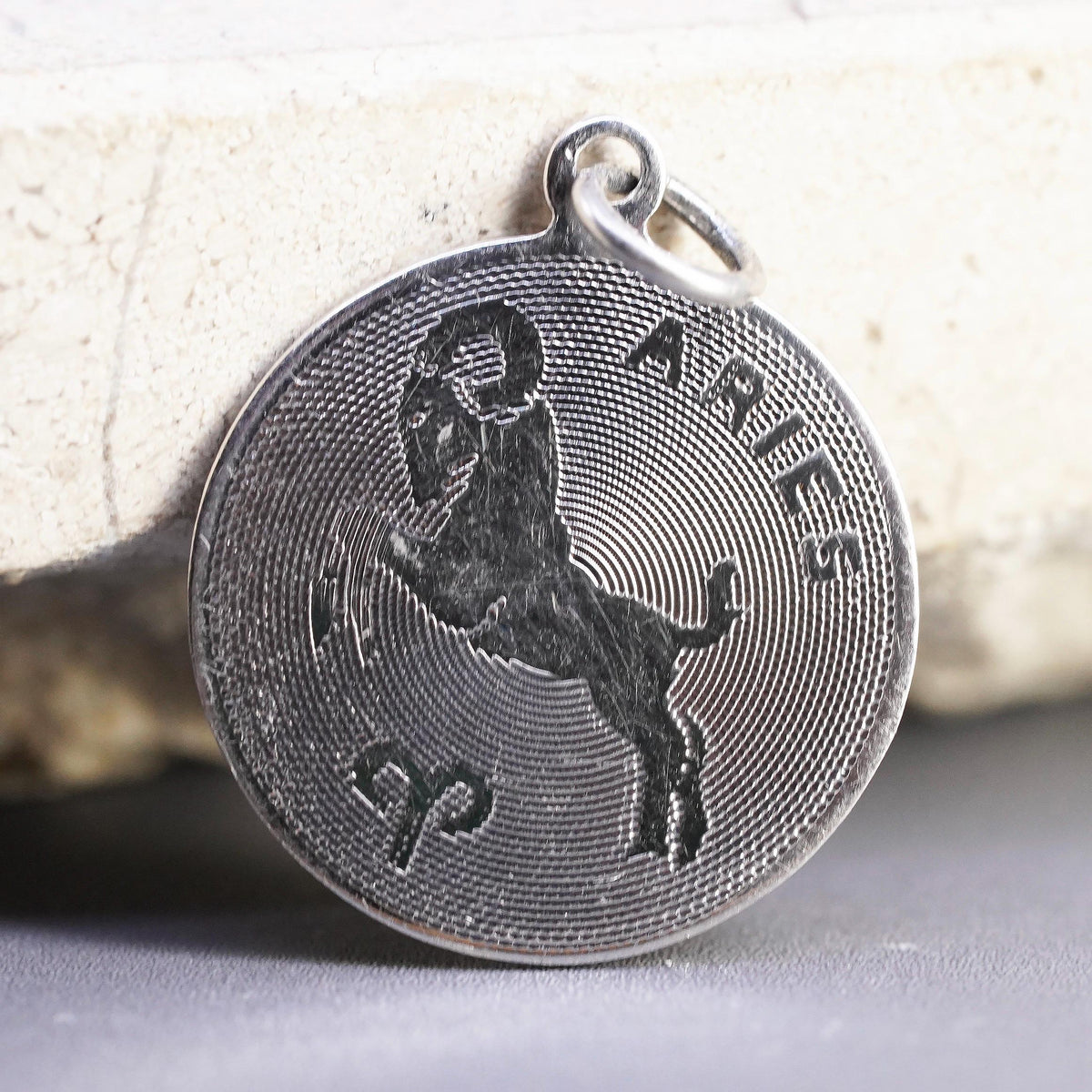 Sterling 925 Silver Aries Zodiac Pendant, Ram Astrology Medallion Charm Jewelry