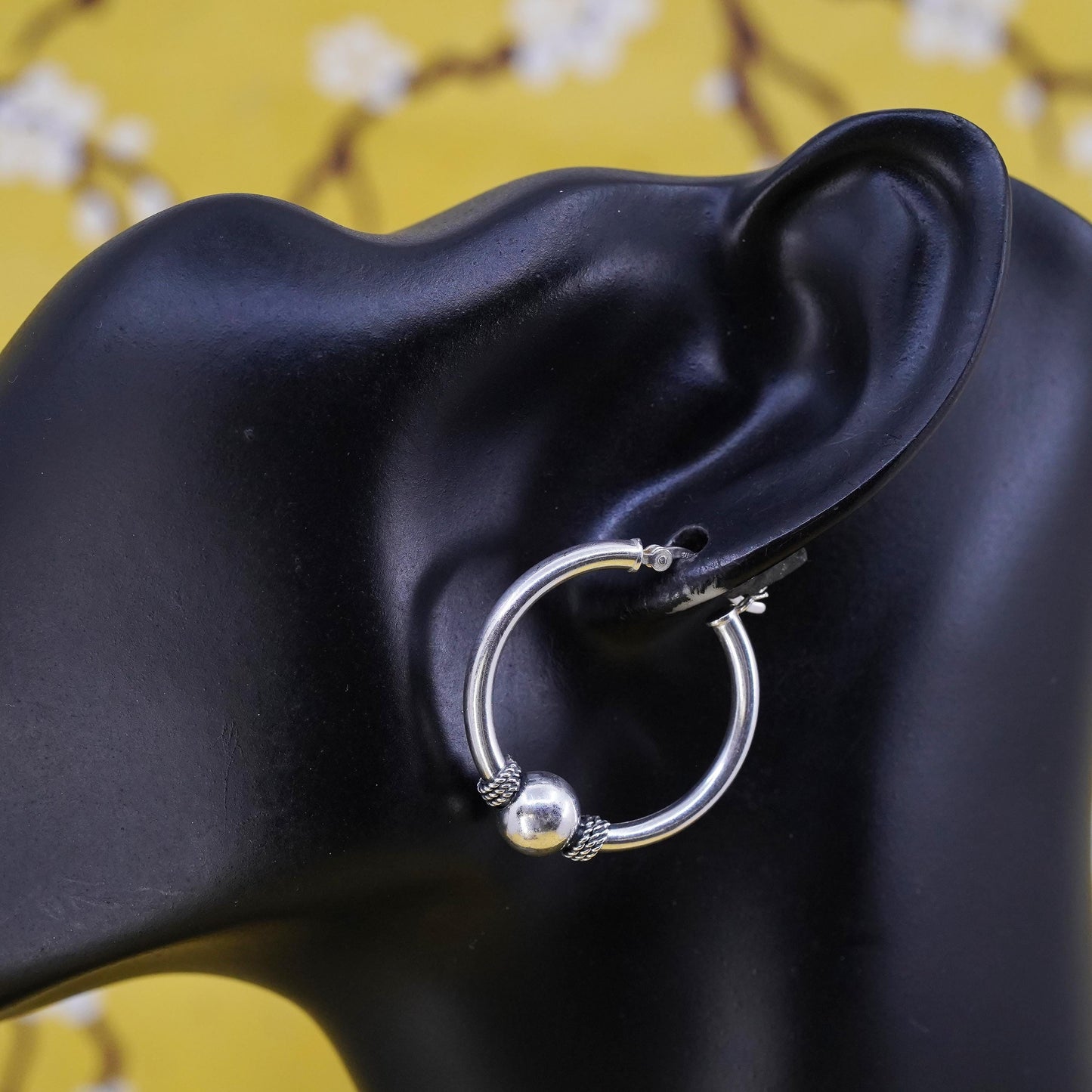 1.25", Indonesia Sterling silver earrings, 925 huggie hoops wired detail beads