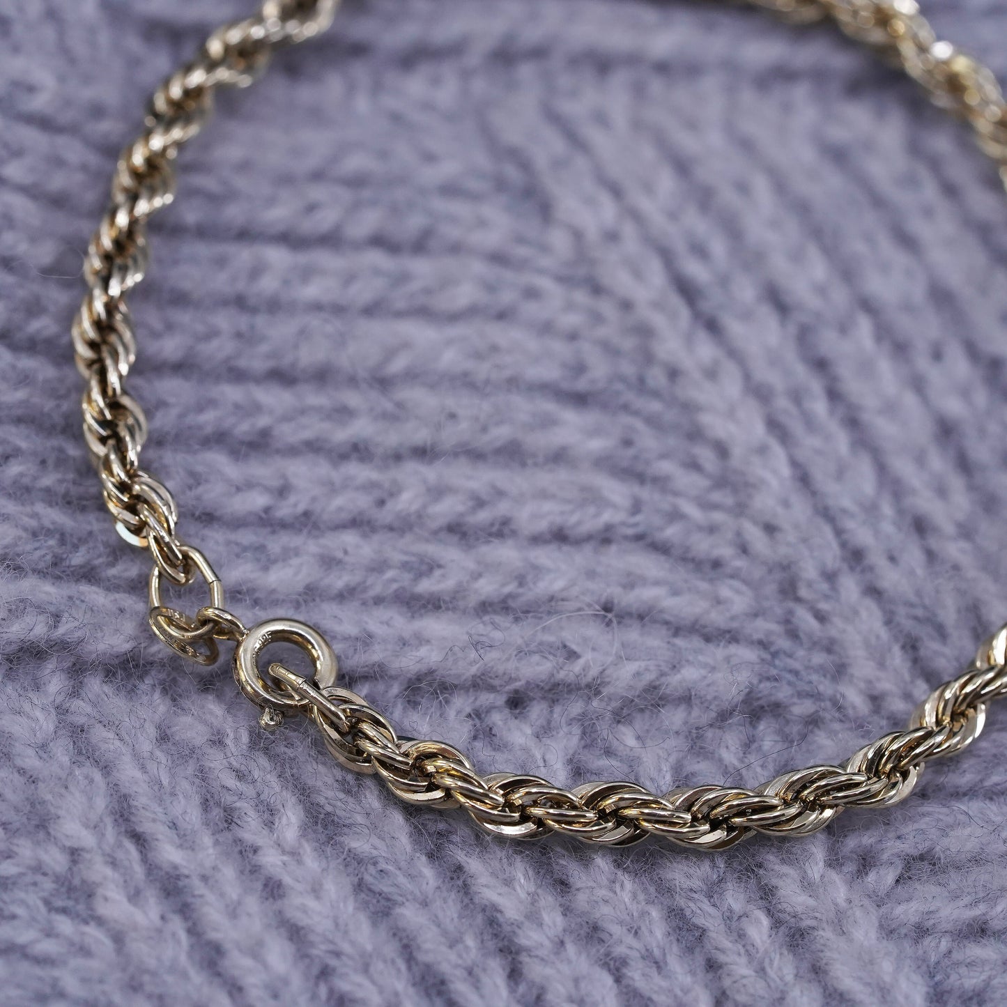 7.75" Danecraft gold over Sterling silver handmade bracelet, 925 rope chain