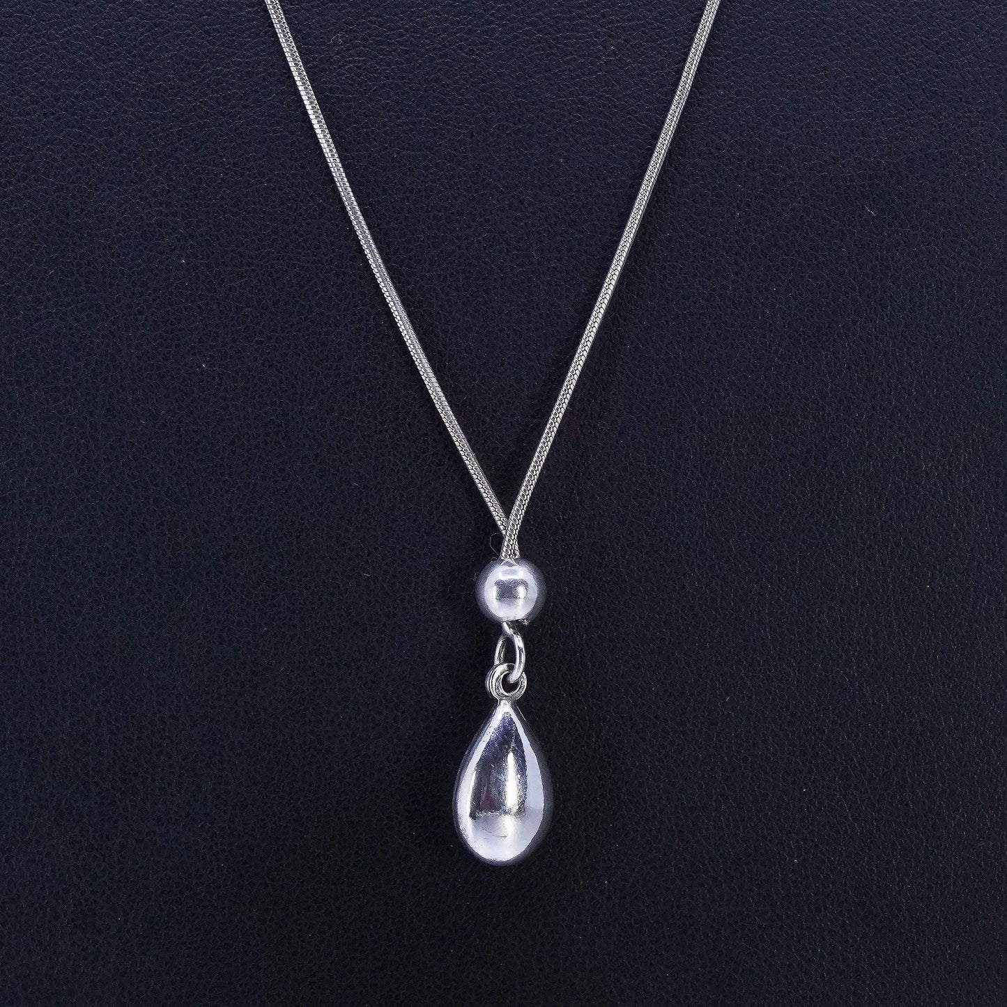 18+3", VTG Sterling 925 silver handmade snake necklace with teardrop pendant