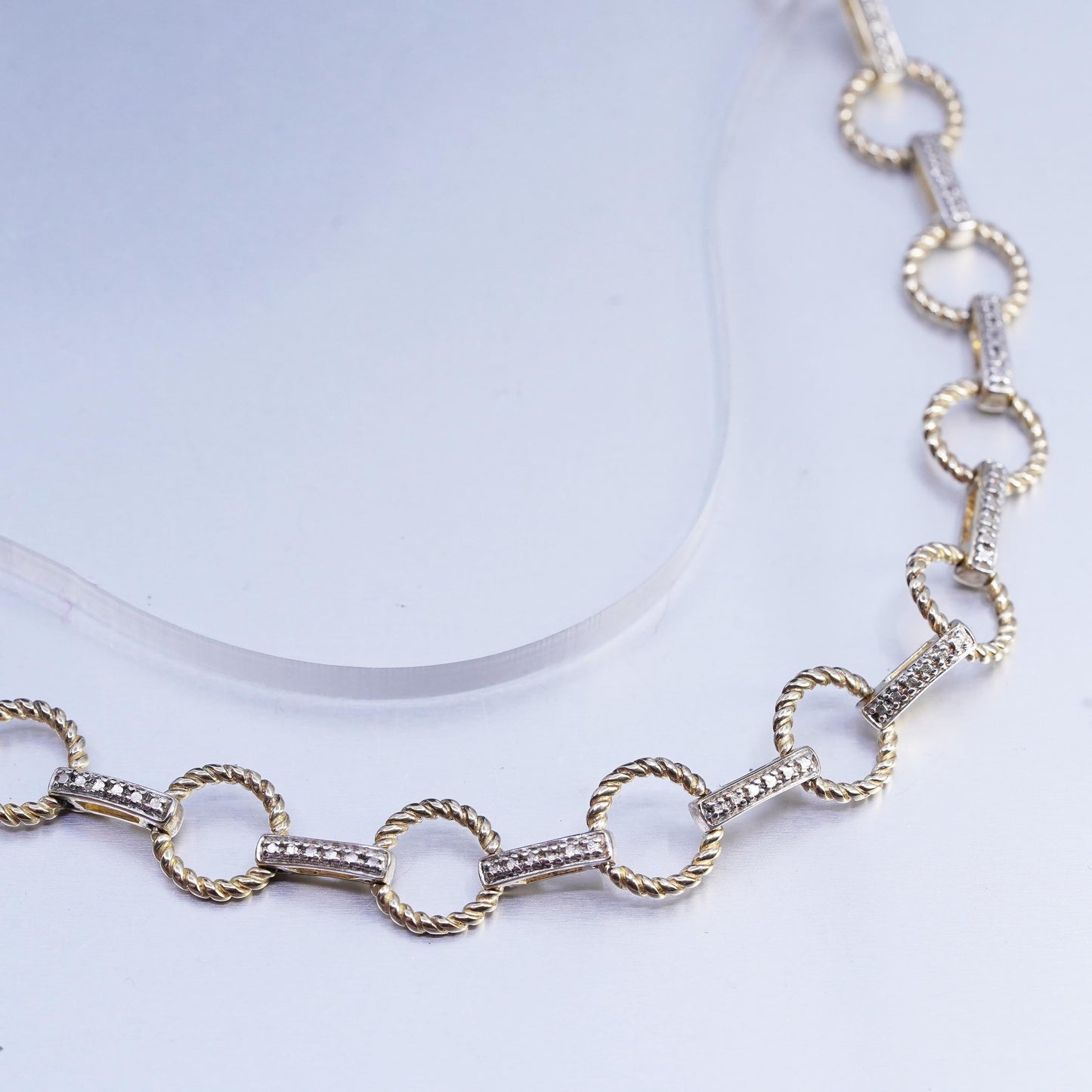 17", vintage vermeil gold over Sterling 925 silver circle necklace with diamond