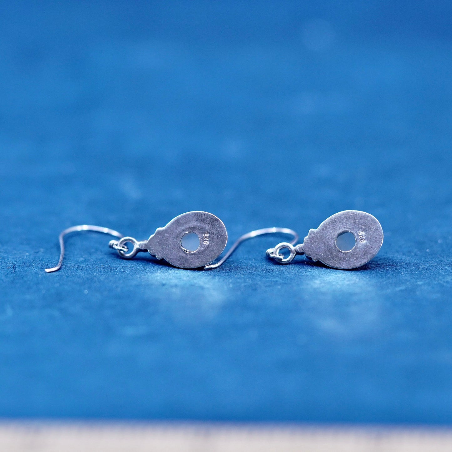 Vintage Sterling 925 silver handmade earrings with moonstone inlay