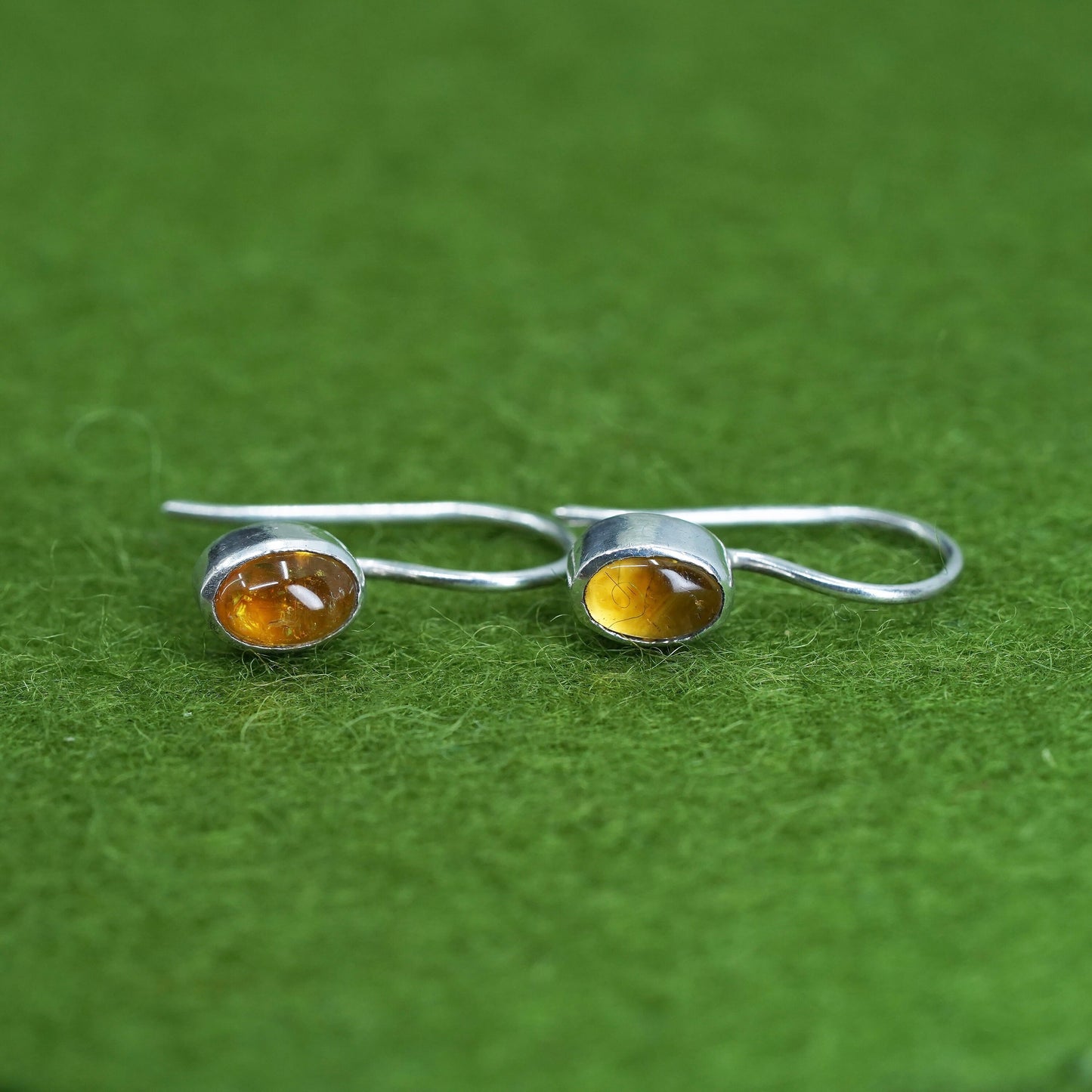 Vintage sterling 925 silver handmade earrings with oval Amber