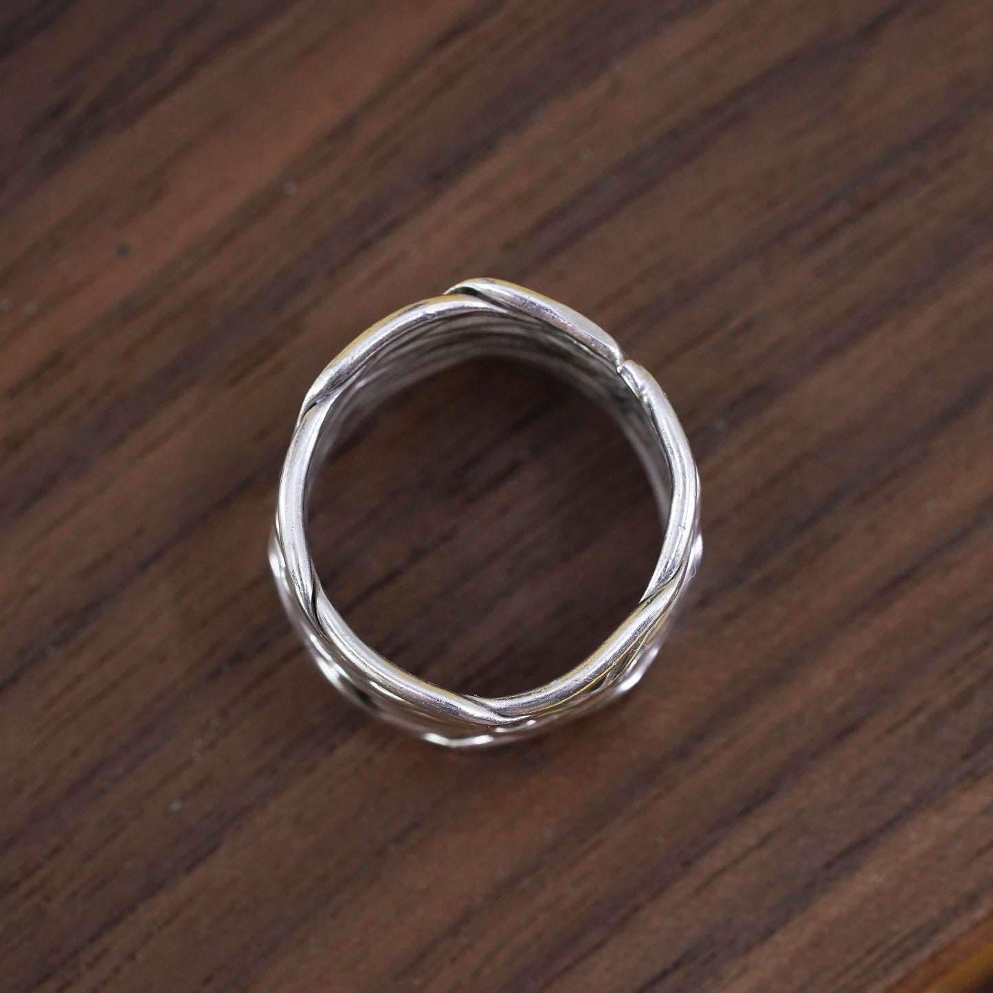 Size 6.75, VTG Sterling silver handmade ring, 925 wide band w/ woven braided