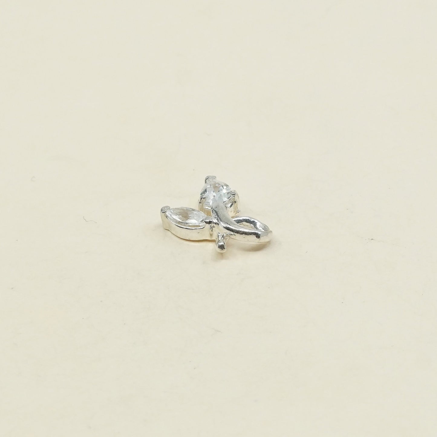 vtg sterling silver cz crystal pendant, 925 silver pendant, stamped 925