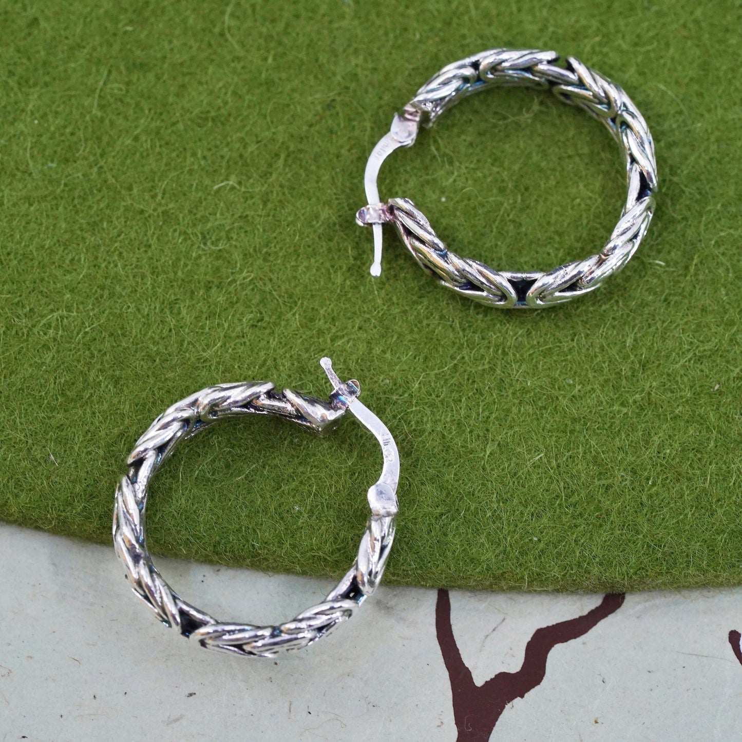 Italy sterling silver 925 hoops circle Byzantine birdcage textured earrings