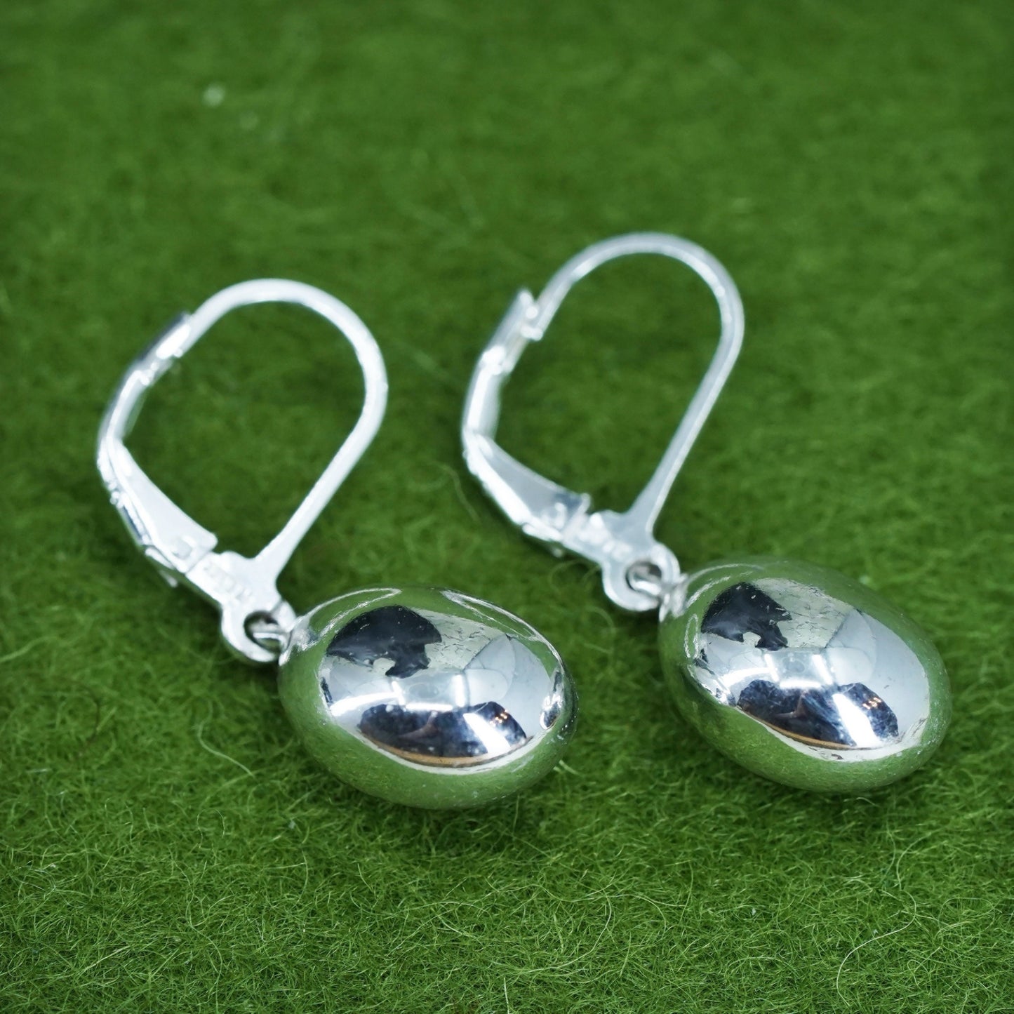 Vintage Sterling silver handmade earrings, puffy 925 silver teardrop dangles