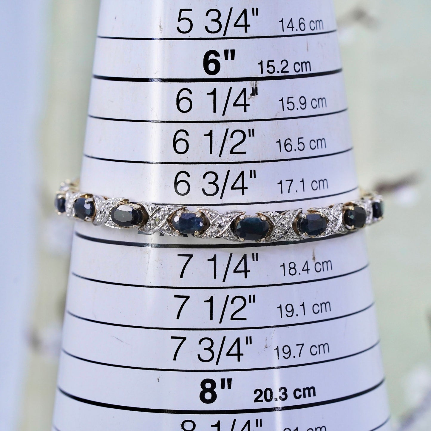 7”, Vermeil gold sterling silver tennis bracelet, 925 chain sapphire diamond