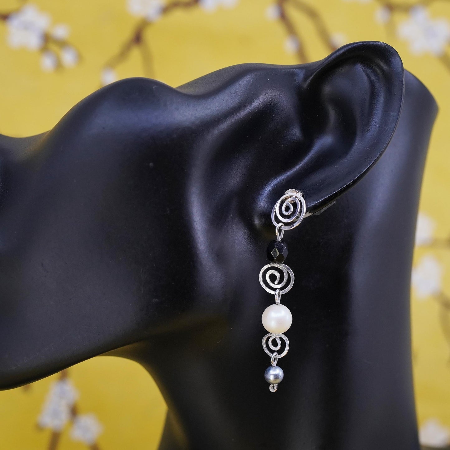 Vintage Sterling silver handmade earrings, 925 studs with pearl drops