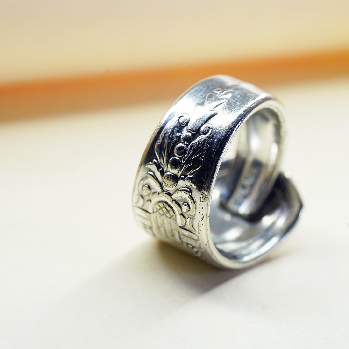 Size 8, vintage Sterling silver handmade spoon ring, 925 textured band