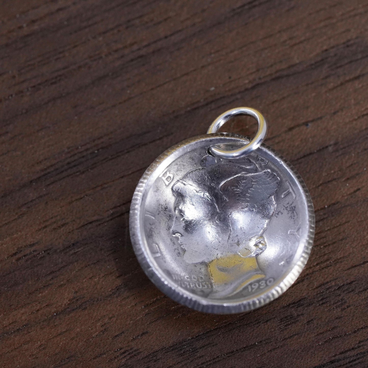 Vintage Sterling silver handmade charm, 925 United States one dime pendant