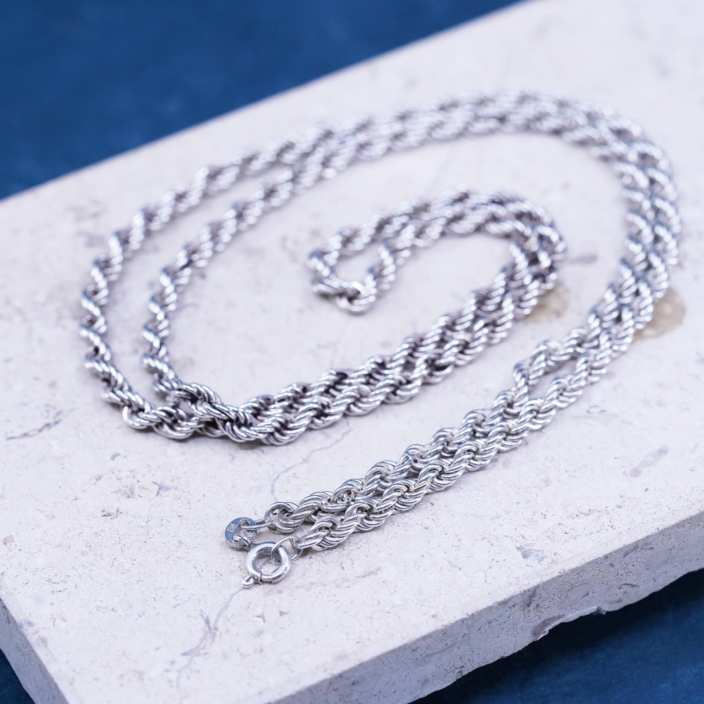 25”, 4mm, vintage Italian sterling silver necklace, 925 diamond rope chain