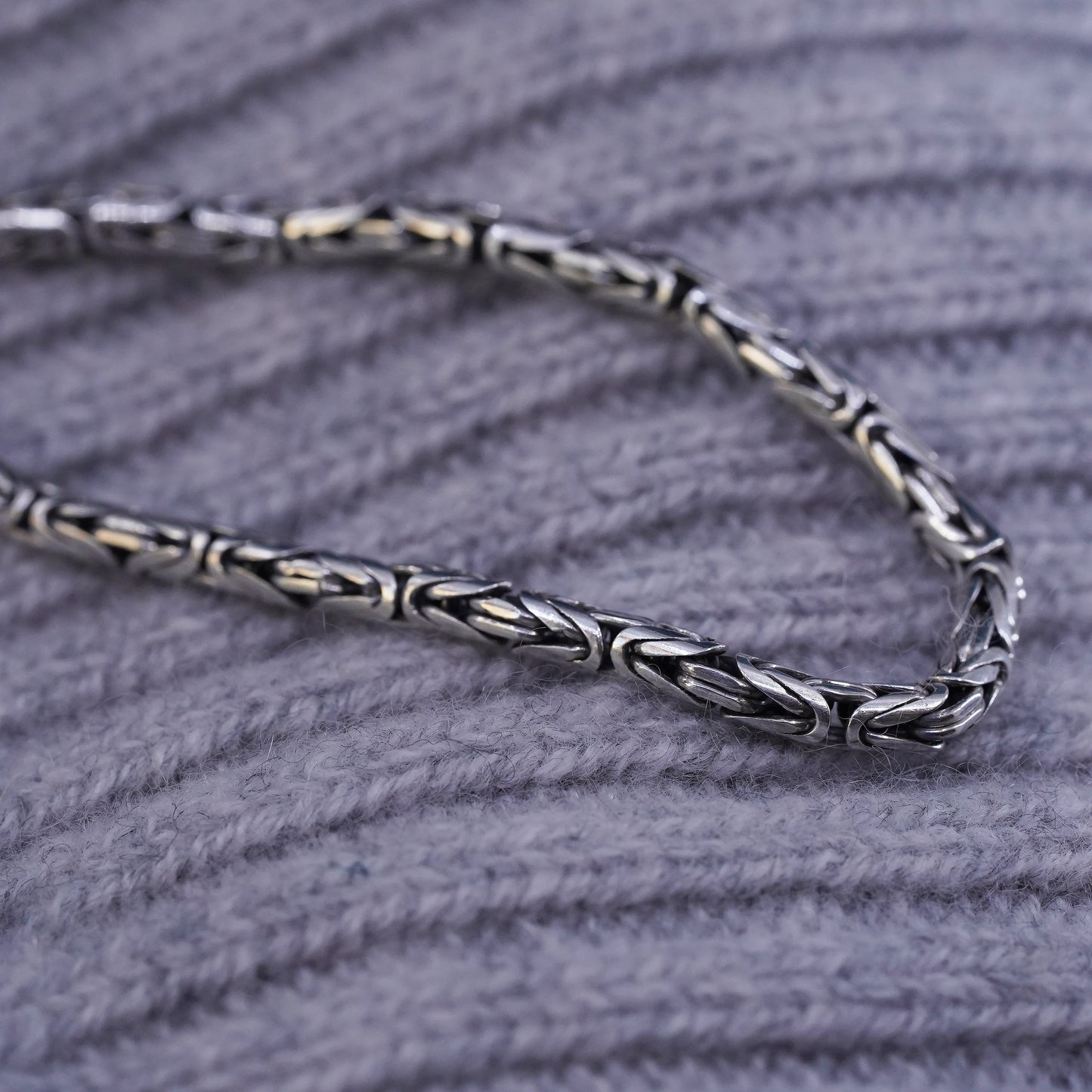 7.5", Sterling silver men's bracelet, 925 handmade Byzantine, birdcage chain