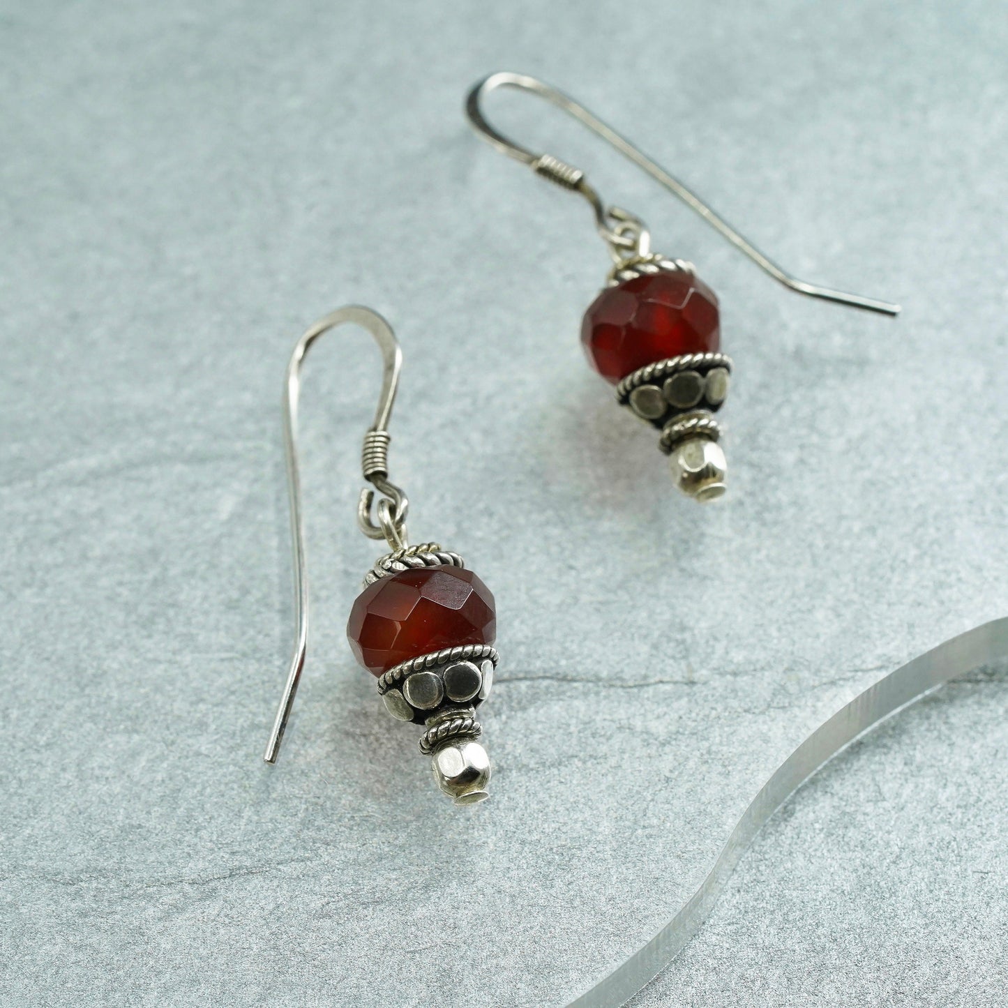Vintage Sterling 925 silver handmade earrings with carnelian beads