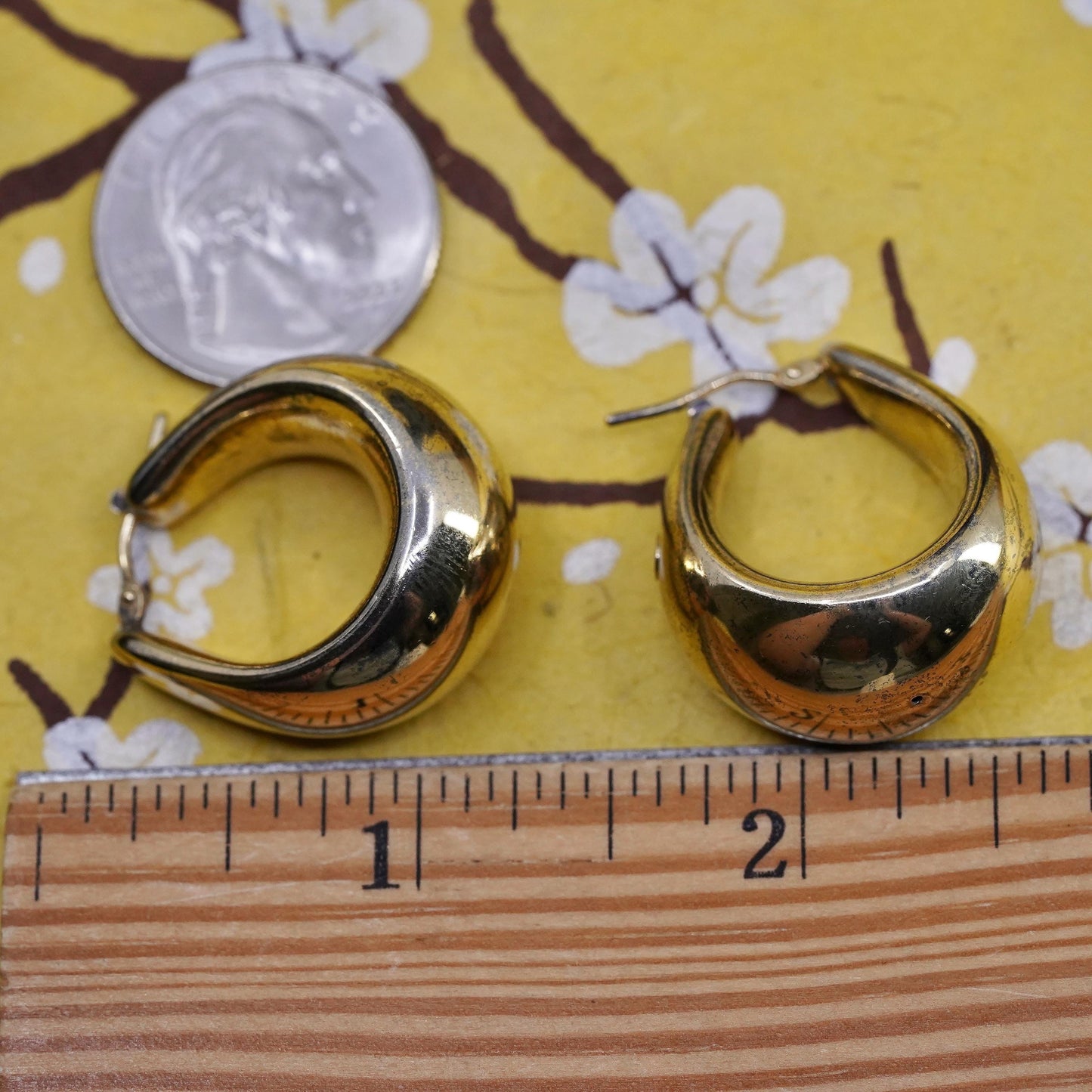 1", Italia vermeil gold plated Sterling silver earrings, 925 puffy chunky hoops