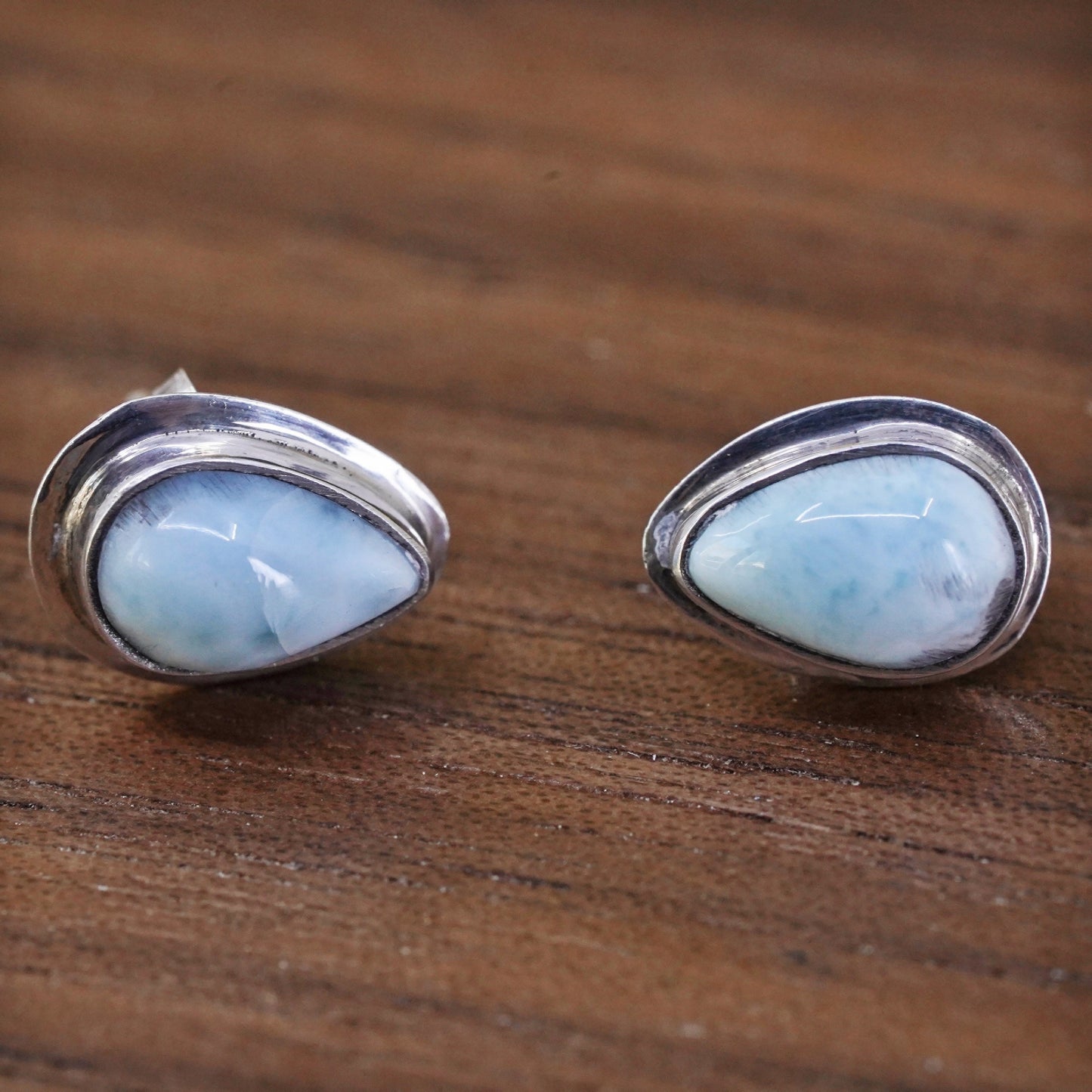 southwestern Sterling silver earrings, studs, huge 925 teardrop studs larimar